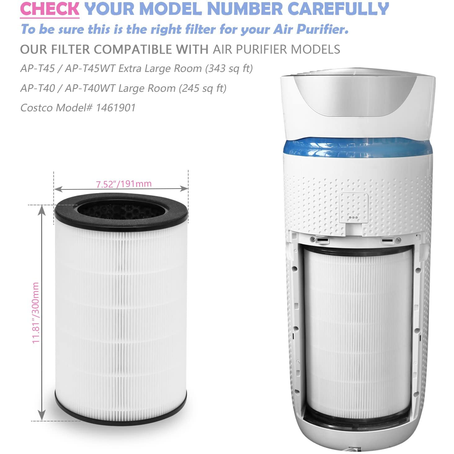 Ulrempart Replacement Hepa Filter Compatible With Homedics Air Purifier Models Ap-T45  Ap-T45Wt  Ap-T40  Ap-T40Wt  Ap-T40Wtar  Ap-T40Fl  1461901 (Costco Model)