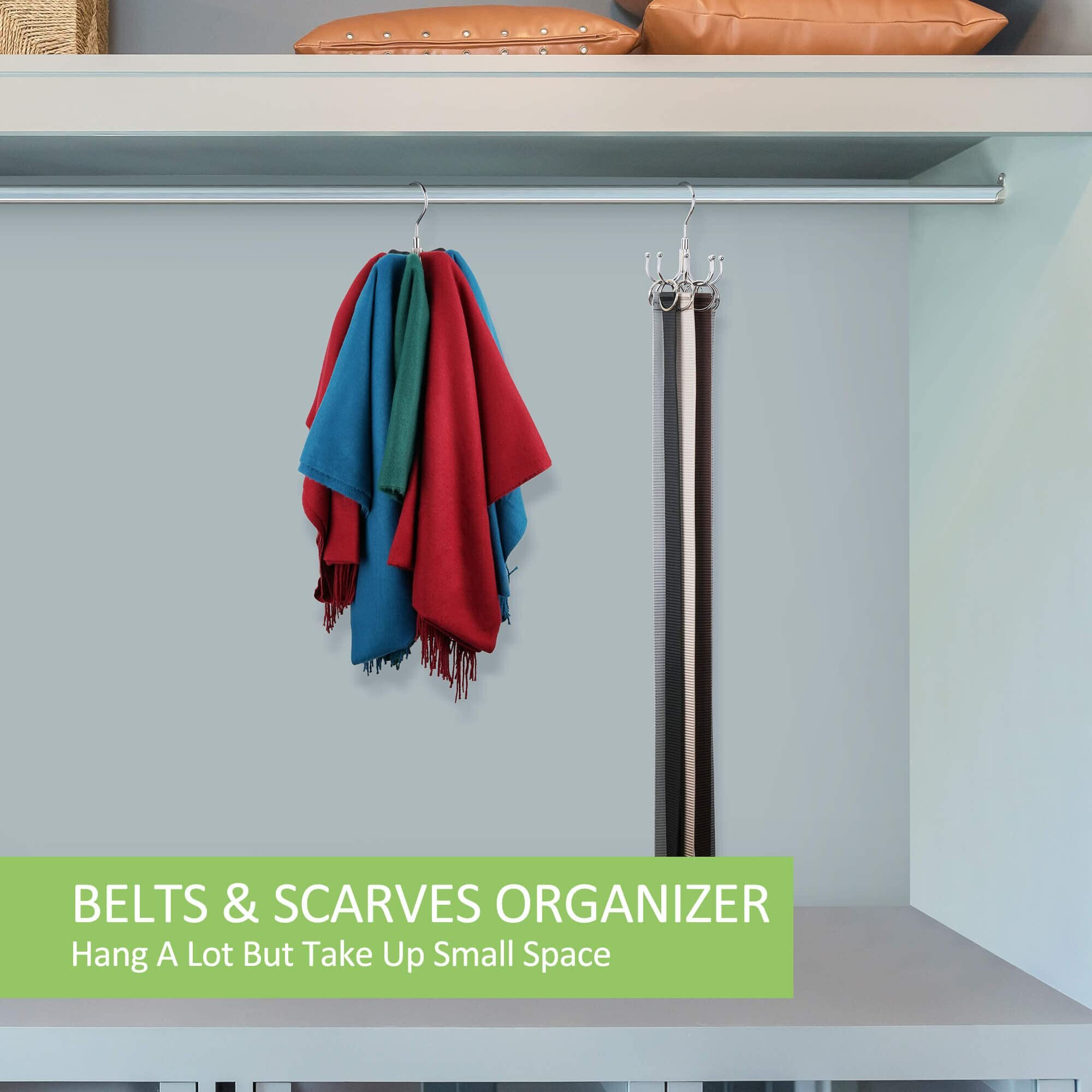 Omhomety Belt Hanger  Rotatable Belt Organizer For Closet  Accessories Rack  Space Saving Hanging Holder Storage Hook For Belt  Tie  Scarf  Purse  Bra  Tank Top  Silver