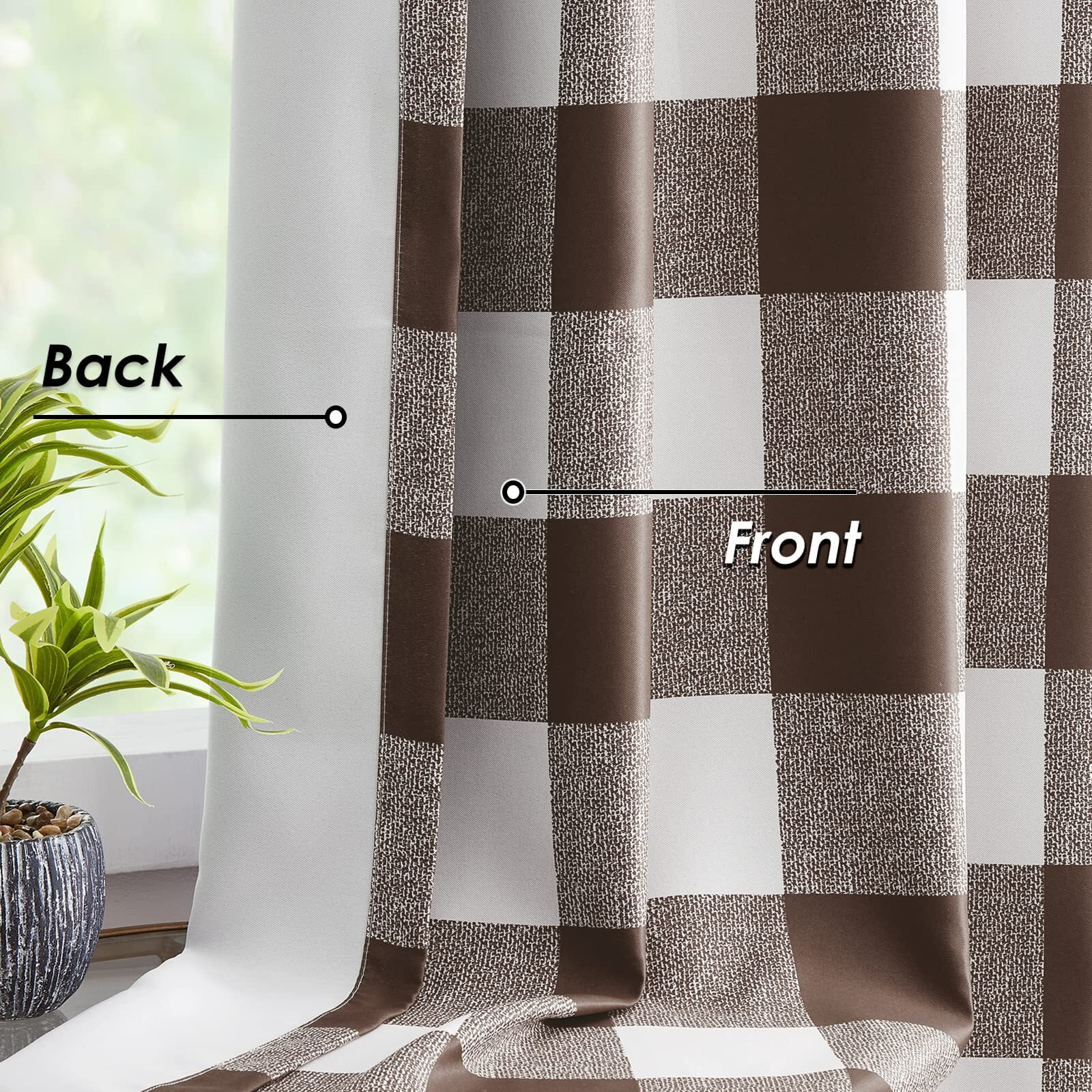 Melodieux Buffalo Check Plaid Blackout Curtains 96 Inches Long For Living Room  Bedroom Thermal Insulated Room Darkening Grommet Drapes  Brown  50 X 96 Inch  2 Panels