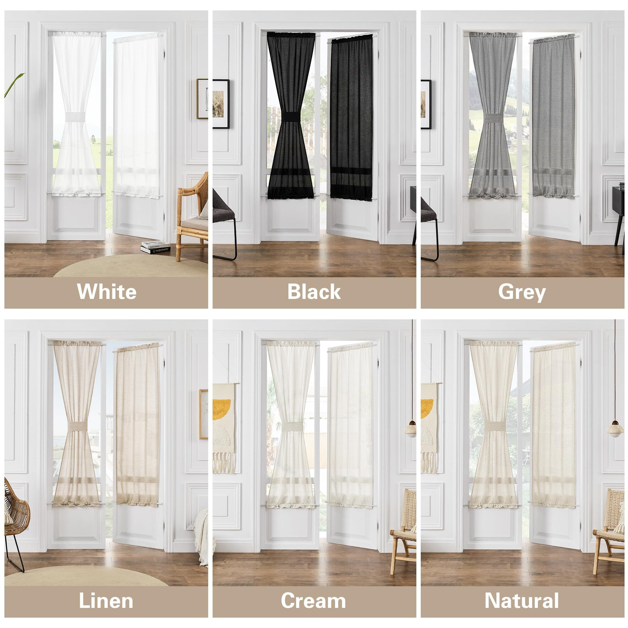 Dukiyo French Sheer Door Curtains Wrinkle Free  Chic Semi Transparent Linen Drapes 2 Panels Rod Pocket White Door Curtains Light Through W50 X L72 For Bedroom Kitchen Room Door