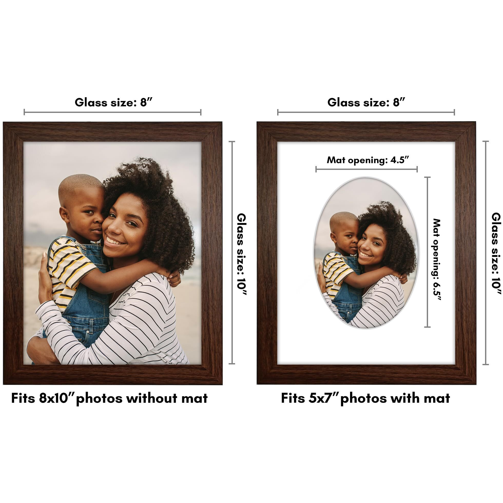 Americanflat 5X7 Picture Frame With Oval-Shaped Mat In Walnut - Use As 8X10 Picture Frame Without Mat Or 5X7 Frame With Mat - Engineered Wood Photo Frame With Shatter-Resistant Glass And Easel