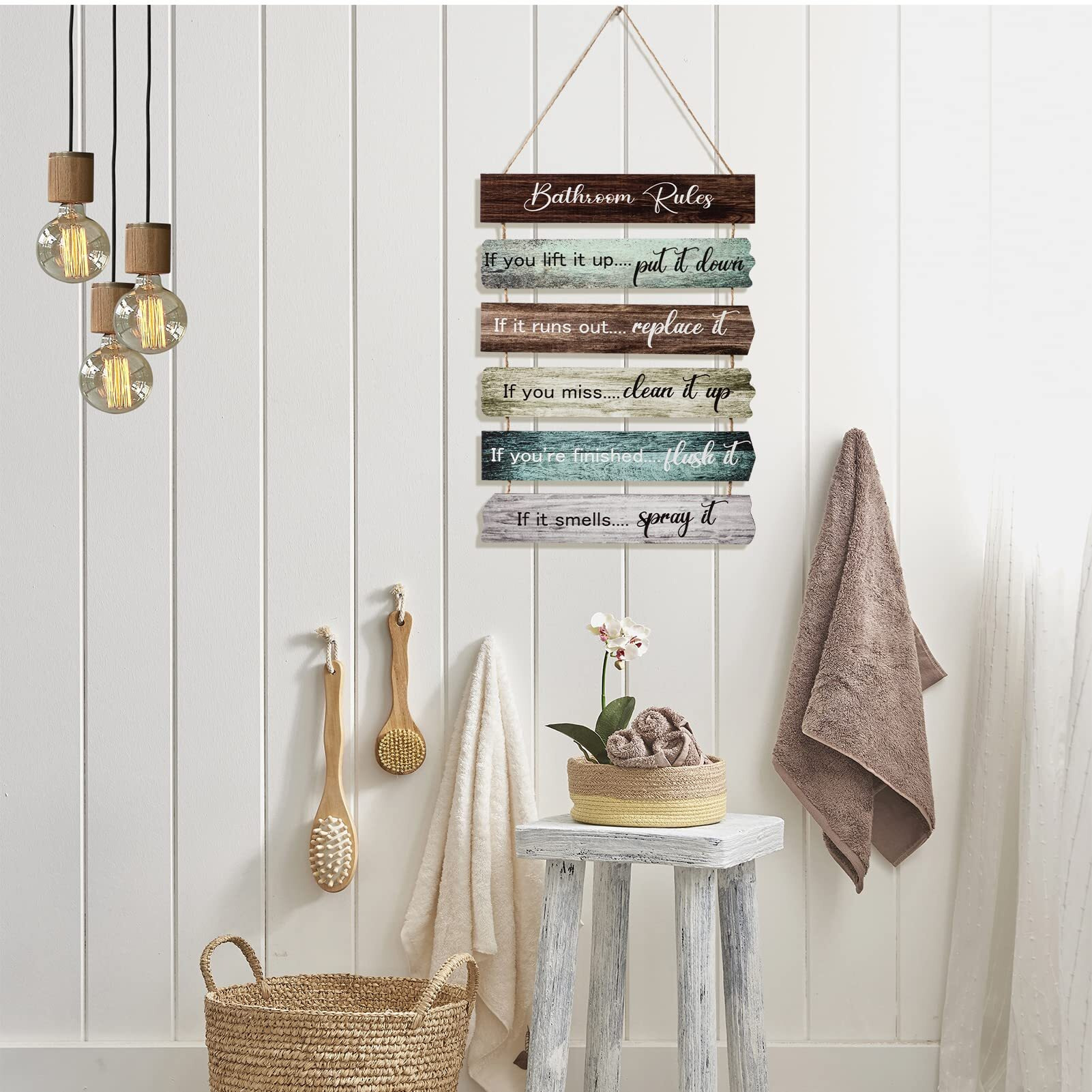 Ubtkey Bathroom Rules Bathroom Wall Decor  Wooden Rustic Bathroom Decor Wall Art Funny Bathroom Signs Pictures Decor Hanging For Farmhouse Toilet Guest Bathroom Decorations  11.8 X 17.5 Inch