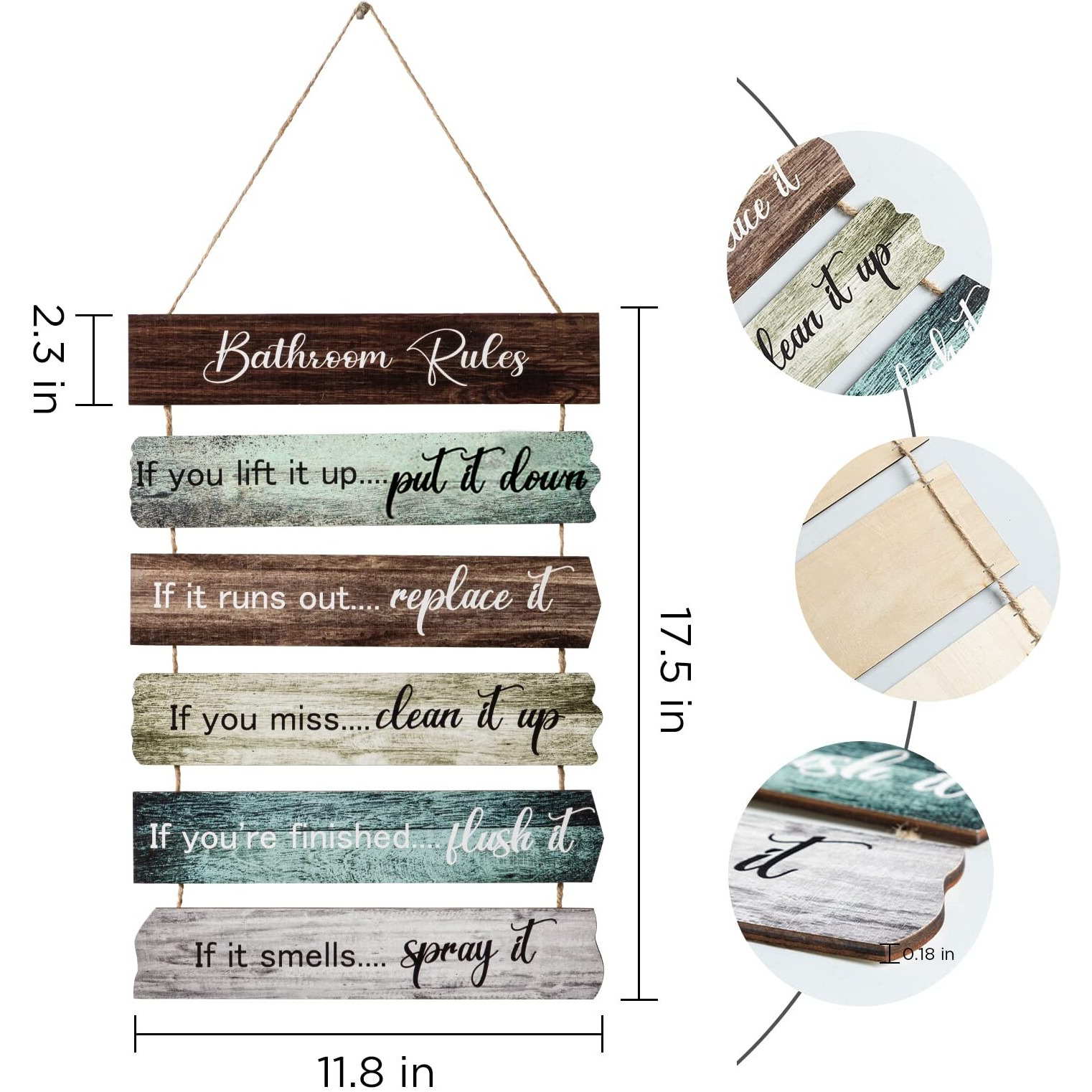 Ubtkey Bathroom Rules Bathroom Wall Decor  Wooden Rustic Bathroom Decor Wall Art Funny Bathroom Signs Pictures Decor Hanging For Farmhouse Toilet Guest Bathroom Decorations  11.8 X 17.5 Inch