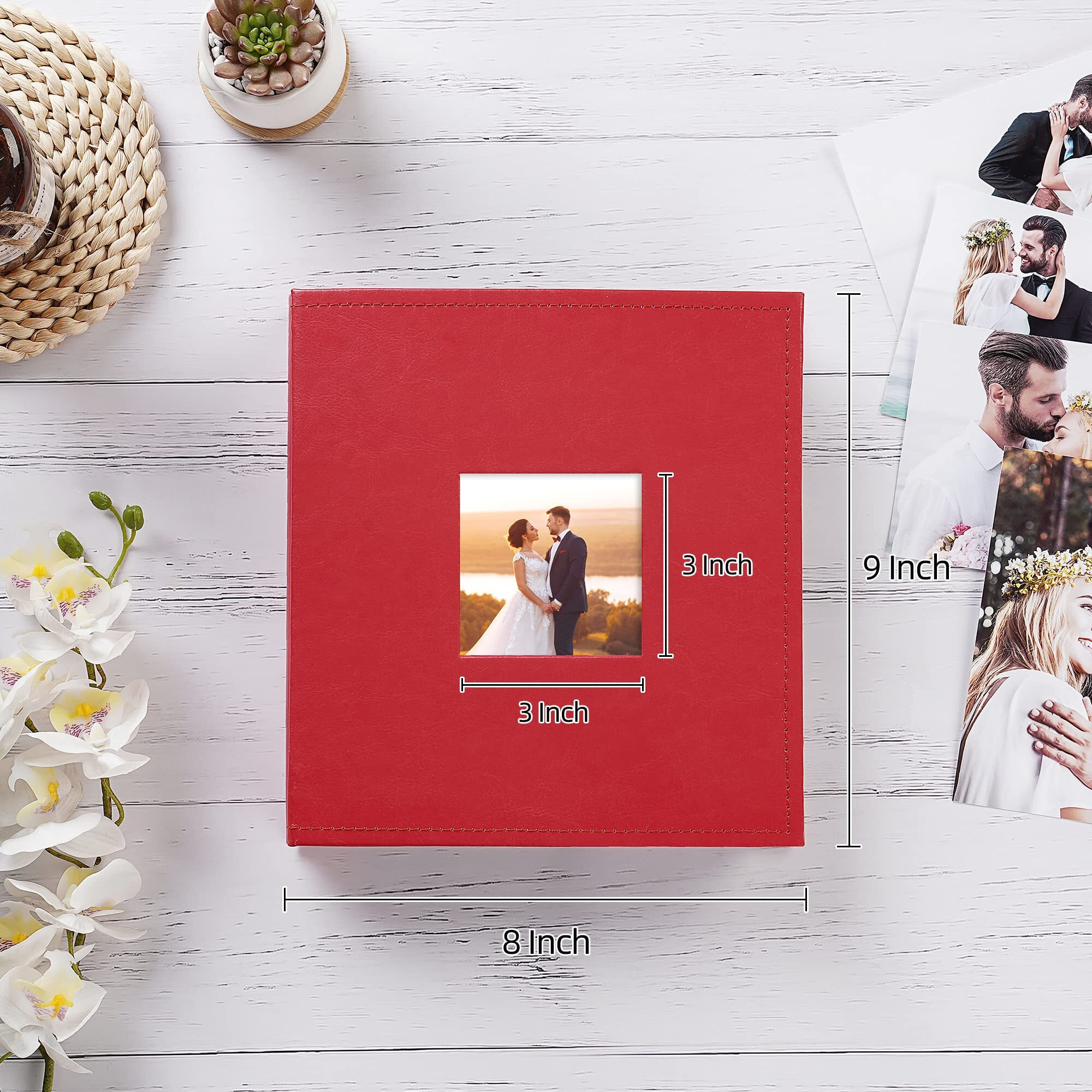 Potricher Small Photo Album 4X6 200 Photos Leather Cover Photo Book Albums With 200 Horizontal Pockets For Family Wedding Anniversary Baby (Red 200 Pockets)