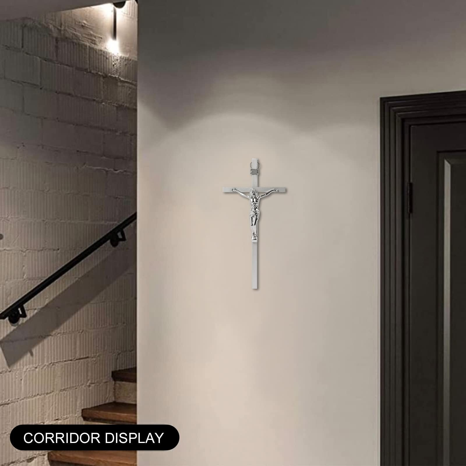 Vineten Crucifix Wall Cross | Silver Metal Slender Catholic Crosses | Cross Wall DCor For Your Home - 8 Inch