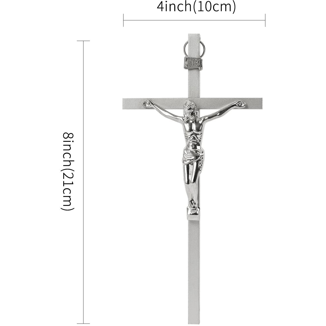 Vineten Crucifix Wall Cross | Silver Metal Slender Catholic Crosses | Cross Wall DCor For Your Home - 8 Inch