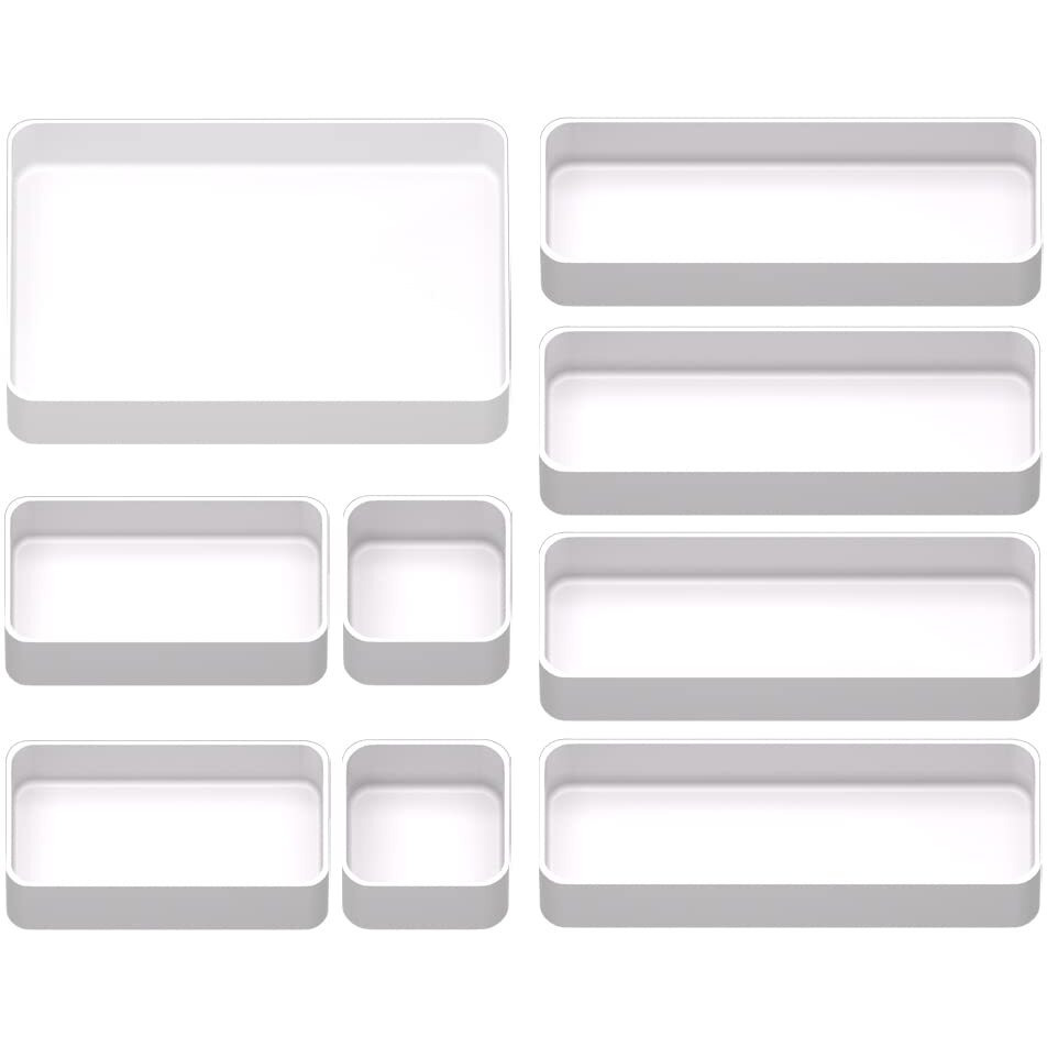 9 Pcs Stackable Drawer Organizer Trays Set  Multifunctional Stackable Storage Trays For Vanity  Bathroom  Kitchen  Desk Drawer Organizer Office. Plastic Drawer Organizers Available In 5 Colours  White