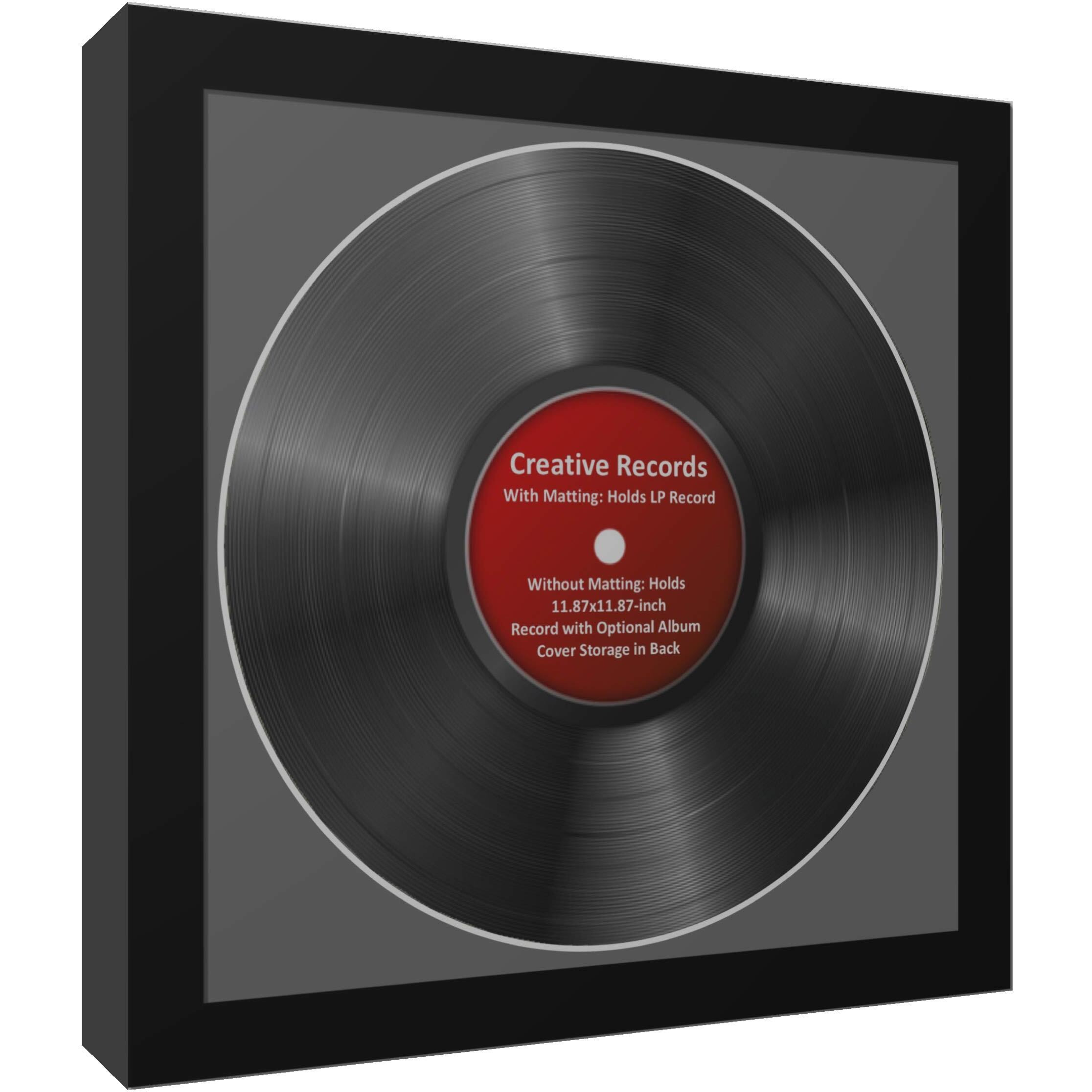Creativepf [4Pk-Lp12.5X12.5Bk-B] Lp Vinyl Record Album Frame Display With Black Mat  Lp Record Insert  Glass And Wall Hanger (4-Pack)