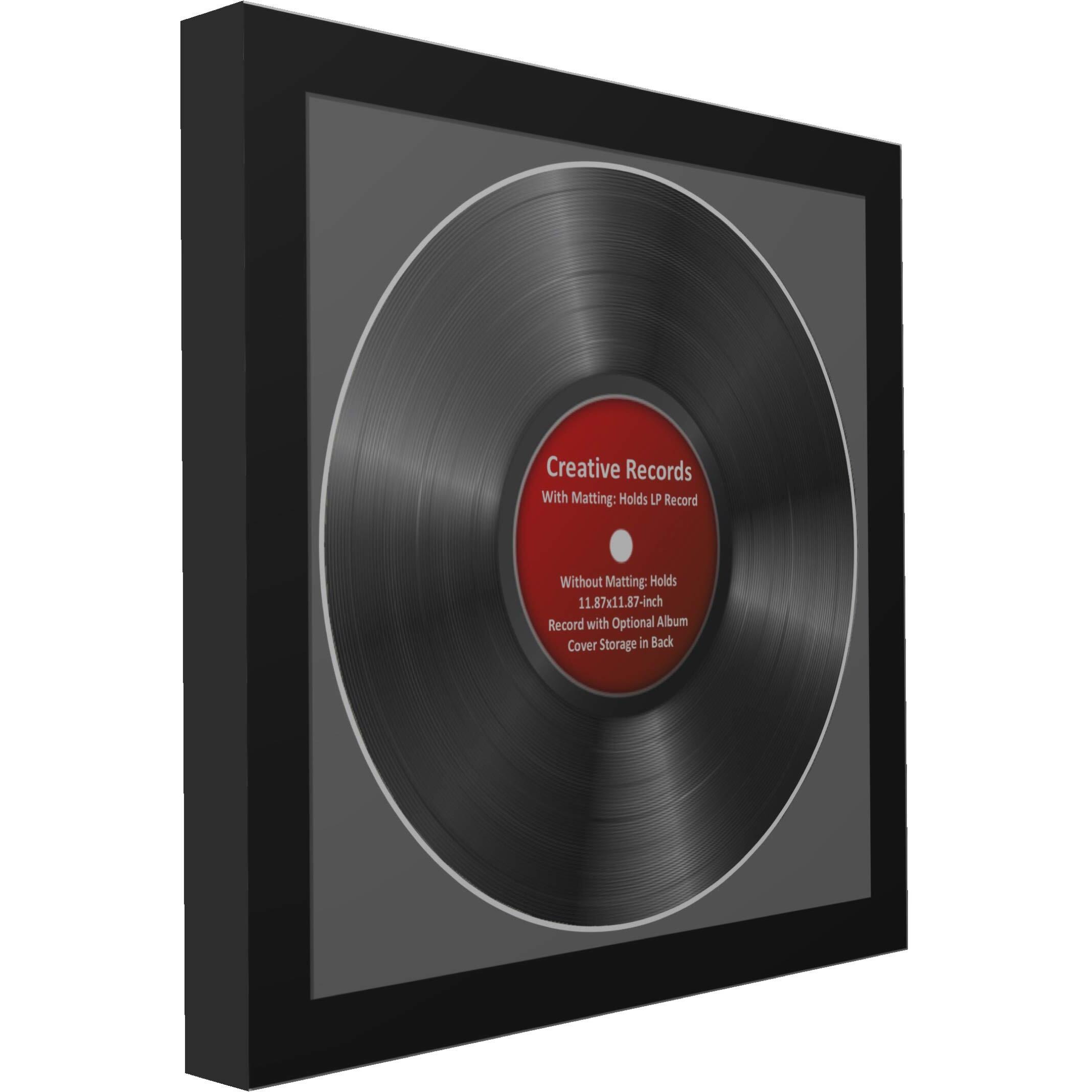 Creativepf [4Pk-Lp12.5X12.5Bk-B] Lp Vinyl Record Album Frame Display With Black Mat  Lp Record Insert  Glass And Wall Hanger (4-Pack)