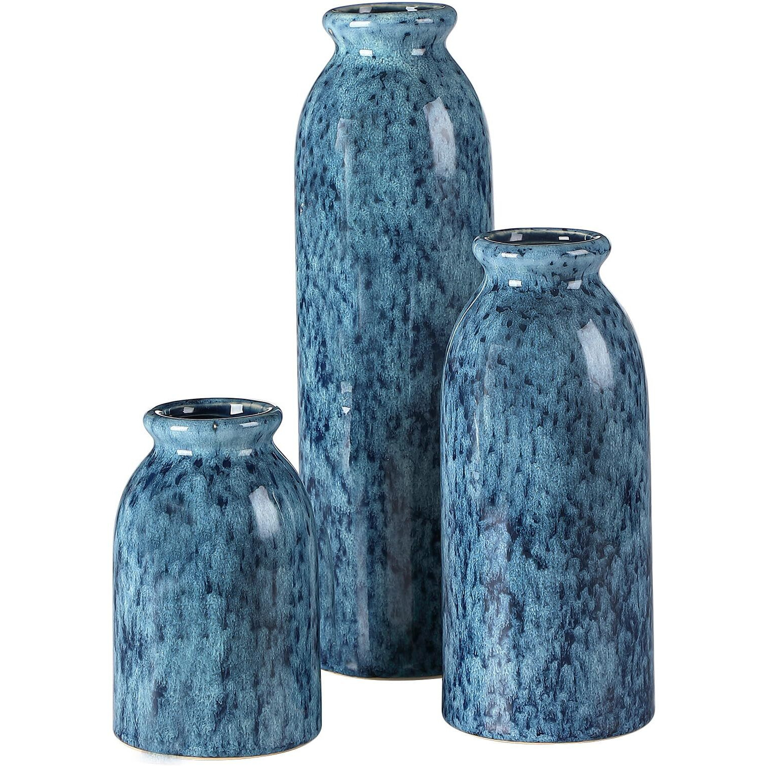 Cwlwgo-Blue Ceramic Vases Set  Blue Vases  Farmhouse Country Blue Vases For Home Decor  Vases For Your Kitchen Living Room Table Decoration  Shelf Centerpiece Decor  And Entrance Decoration.