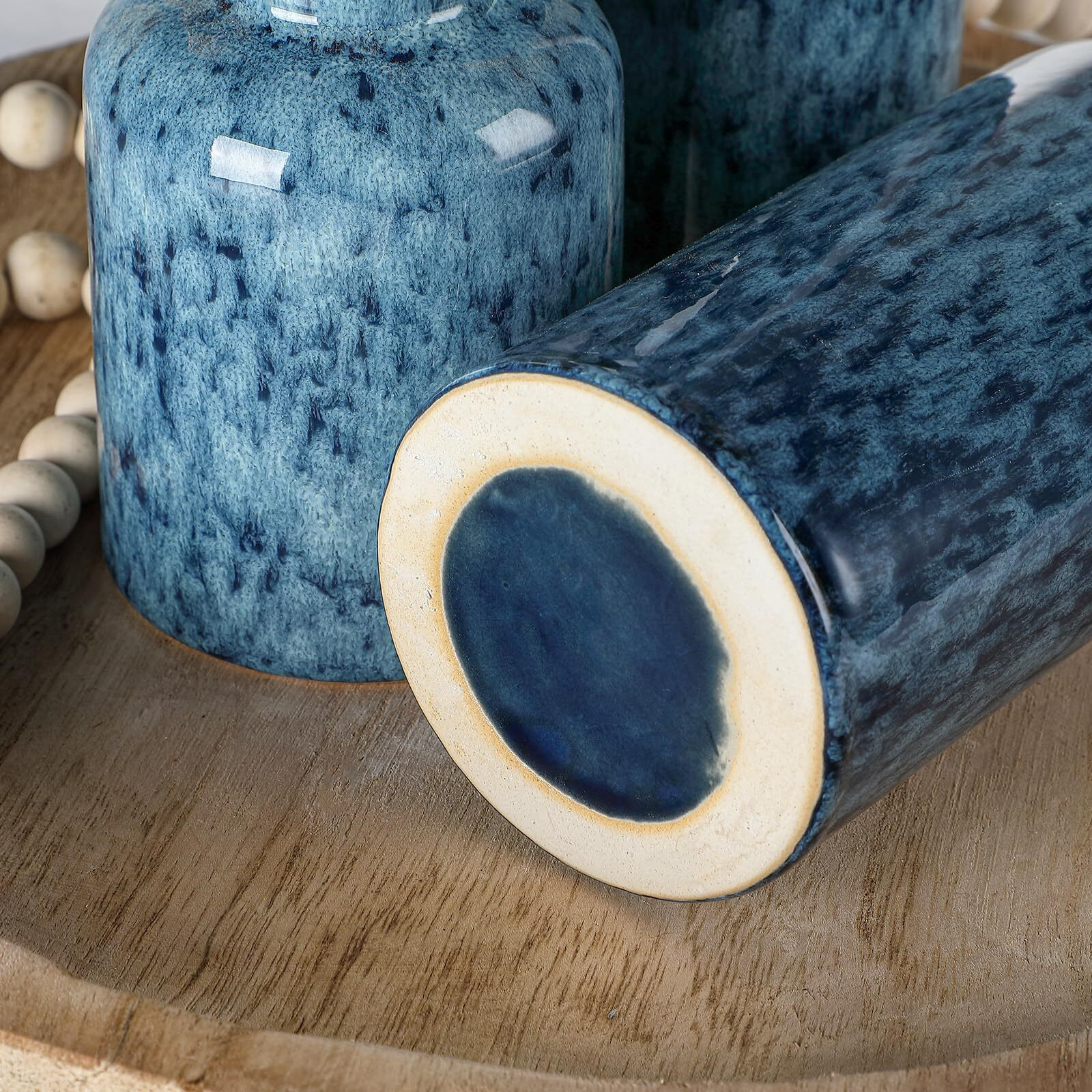 Cwlwgo-Blue Ceramic Vases Set  Blue Vases  Farmhouse Country Blue Vases For Home Decor  Vases For Your Kitchen Living Room Table Decoration  Shelf Centerpiece Decor  And Entrance Decoration.