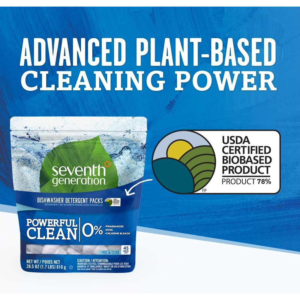 Seventh Generation Dishwasher Detergent Packs  Free & Clear  45 Count