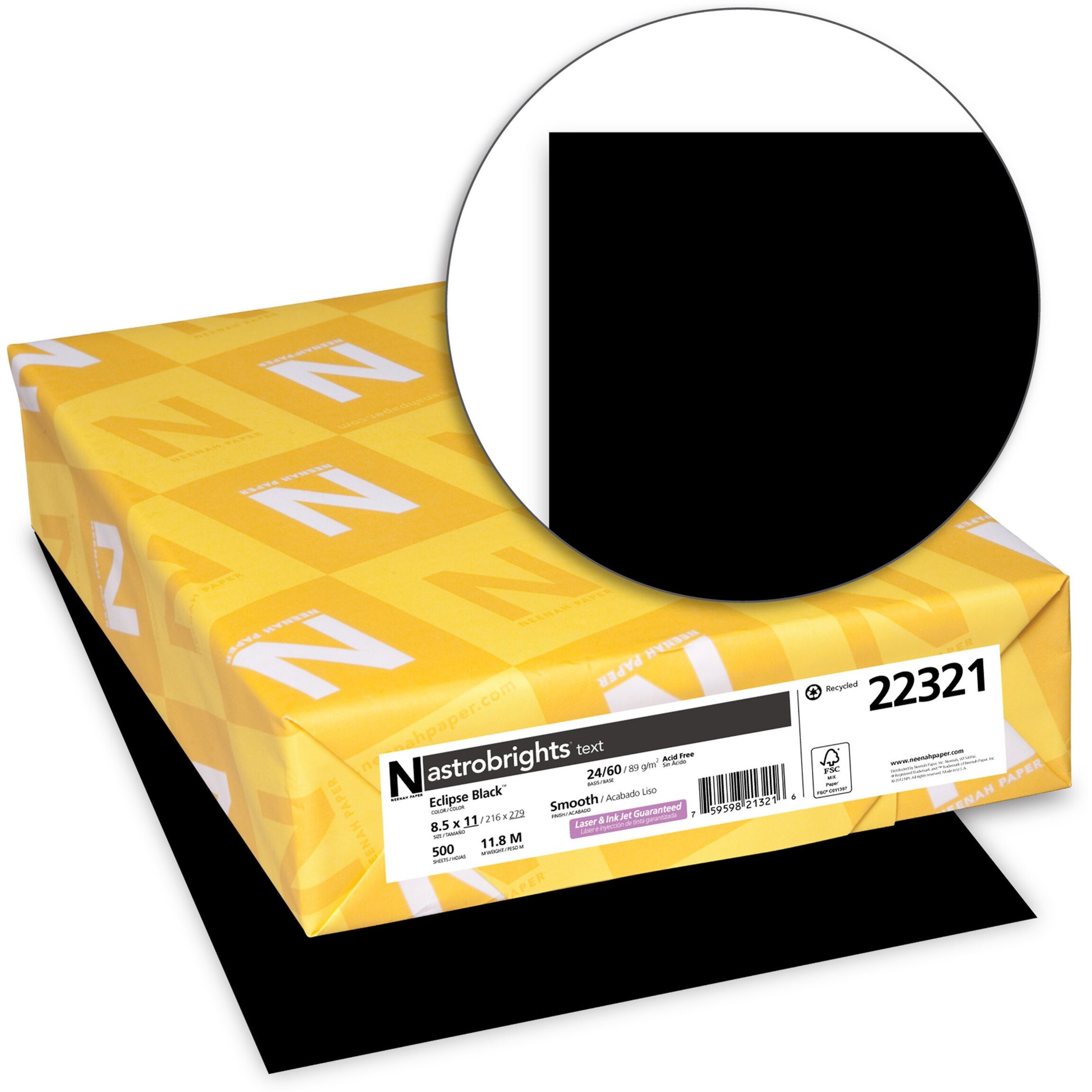 Neenah Astrobrights Premium Color Paper  8.5 X 11 Inches  500 Sheets  Eclipse Black (Wau22321)  24Lb Colored Paper  Eclipse Black