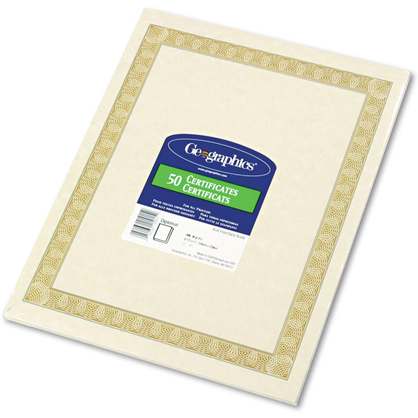 Geographics Paper Certificate  8-1/2"&quotX11'  50/Pk  Gold