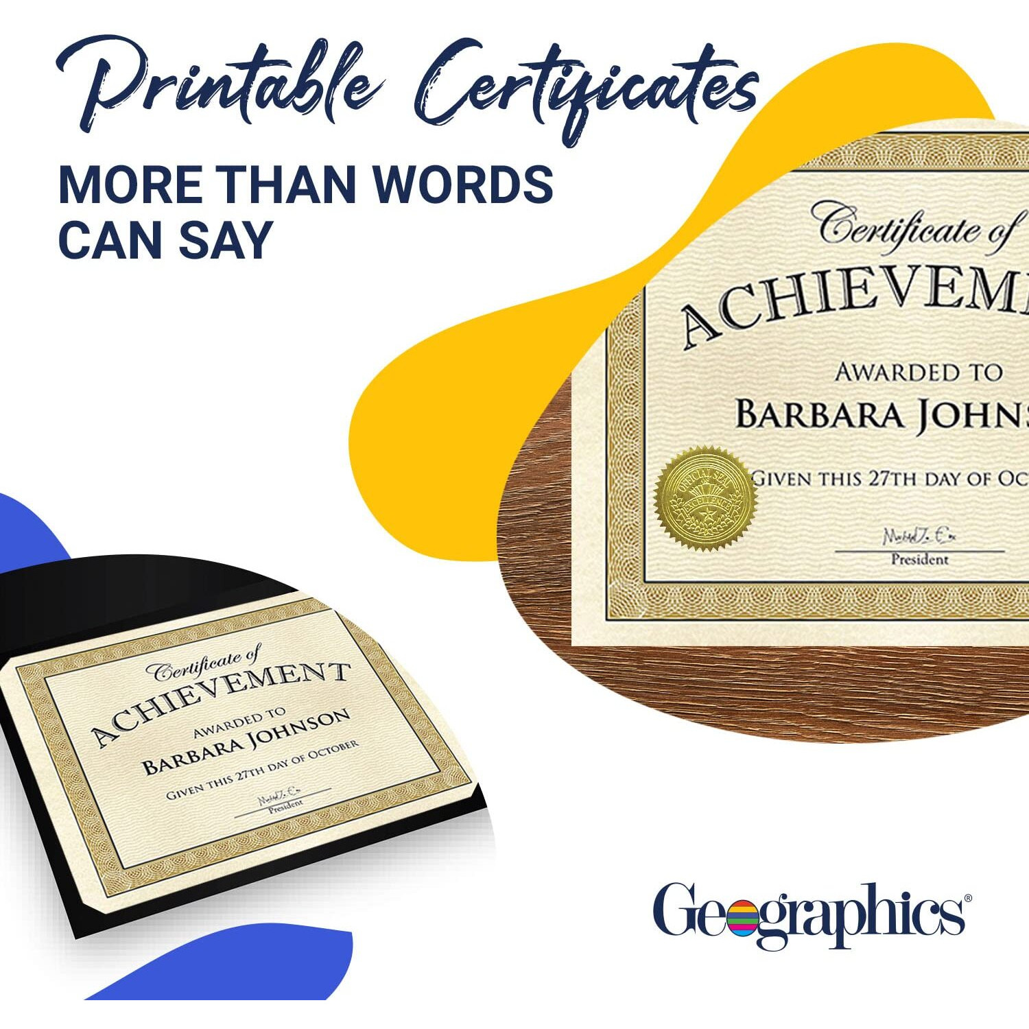 Geographics Paper Certificate  8-1/2"&quotX11'  50/Pk  Gold