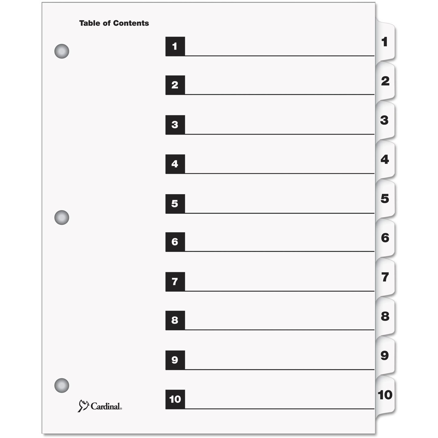 Cardinal Traditional Onestep Index System  10-Tab  1-10  Letter  White  10/Set