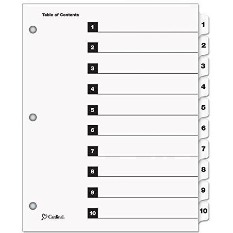 Cardinal Traditional Onestep Index System  10-Tab  1-10  Letter  White  10/Set