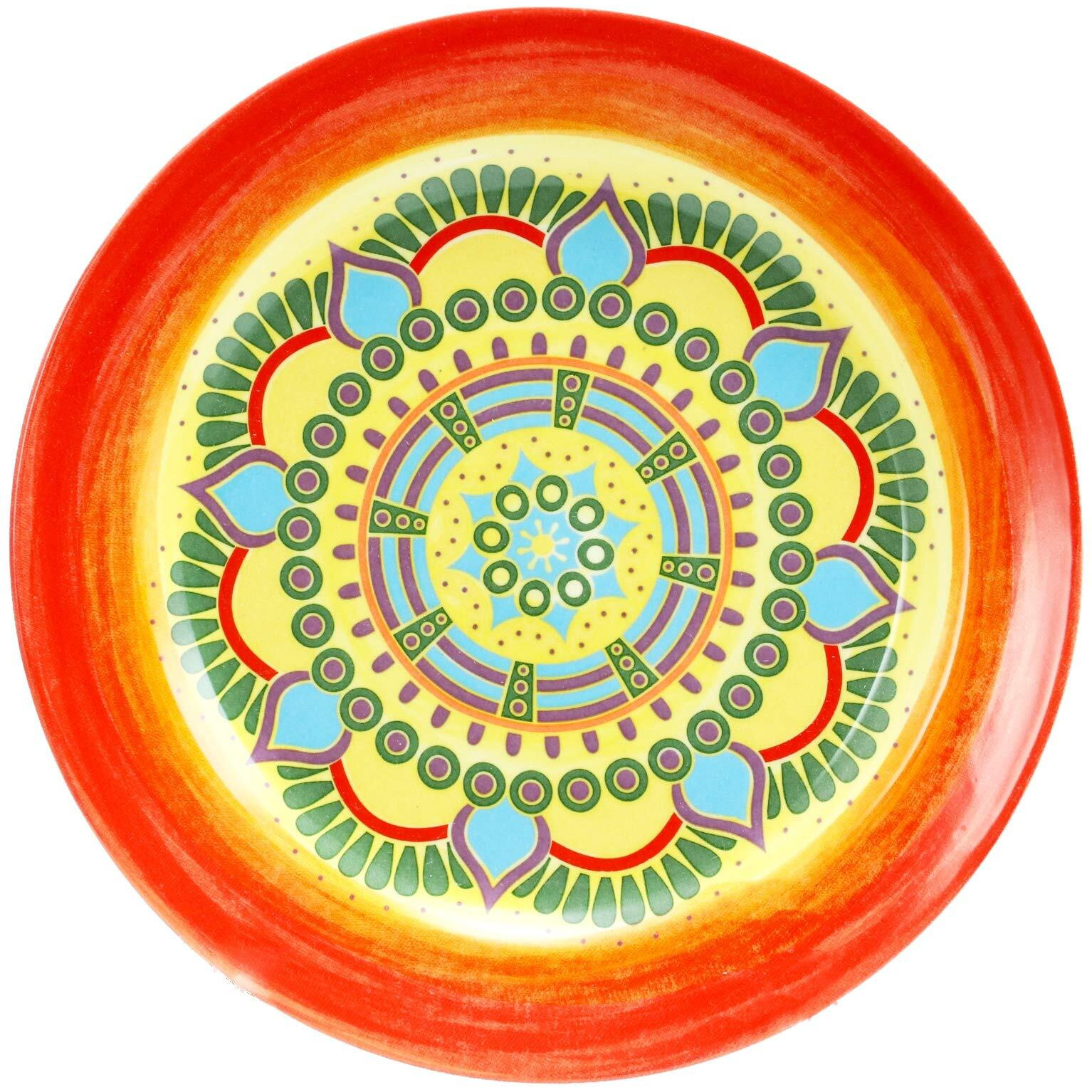 Elama Multicolored Round Stoneware Mandala Pattern Dinnerware Set  16 Piece  Red