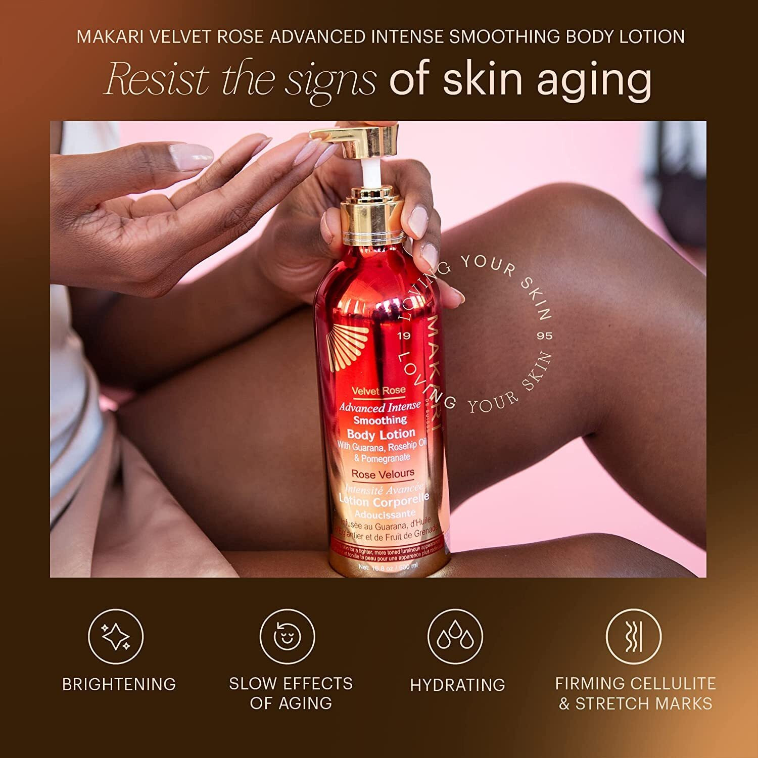 Makari Velvet Rose Advanced Intense Smoothing Body Lotion (16.8 Oz) | Skin Firming And Tightening Lotion And Body Moisturizer | Anti-Aging Body Lotion For Dry Skin | Body Skin Care Products