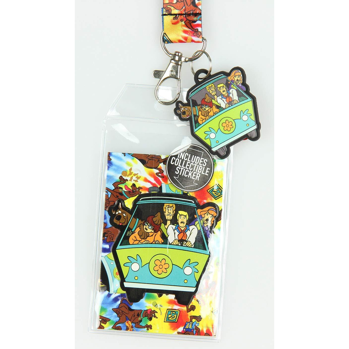 Scooby Doo Tie Dye Lanyard Keychain Id Holder Mystery Machine Rubber Charm And Sticker