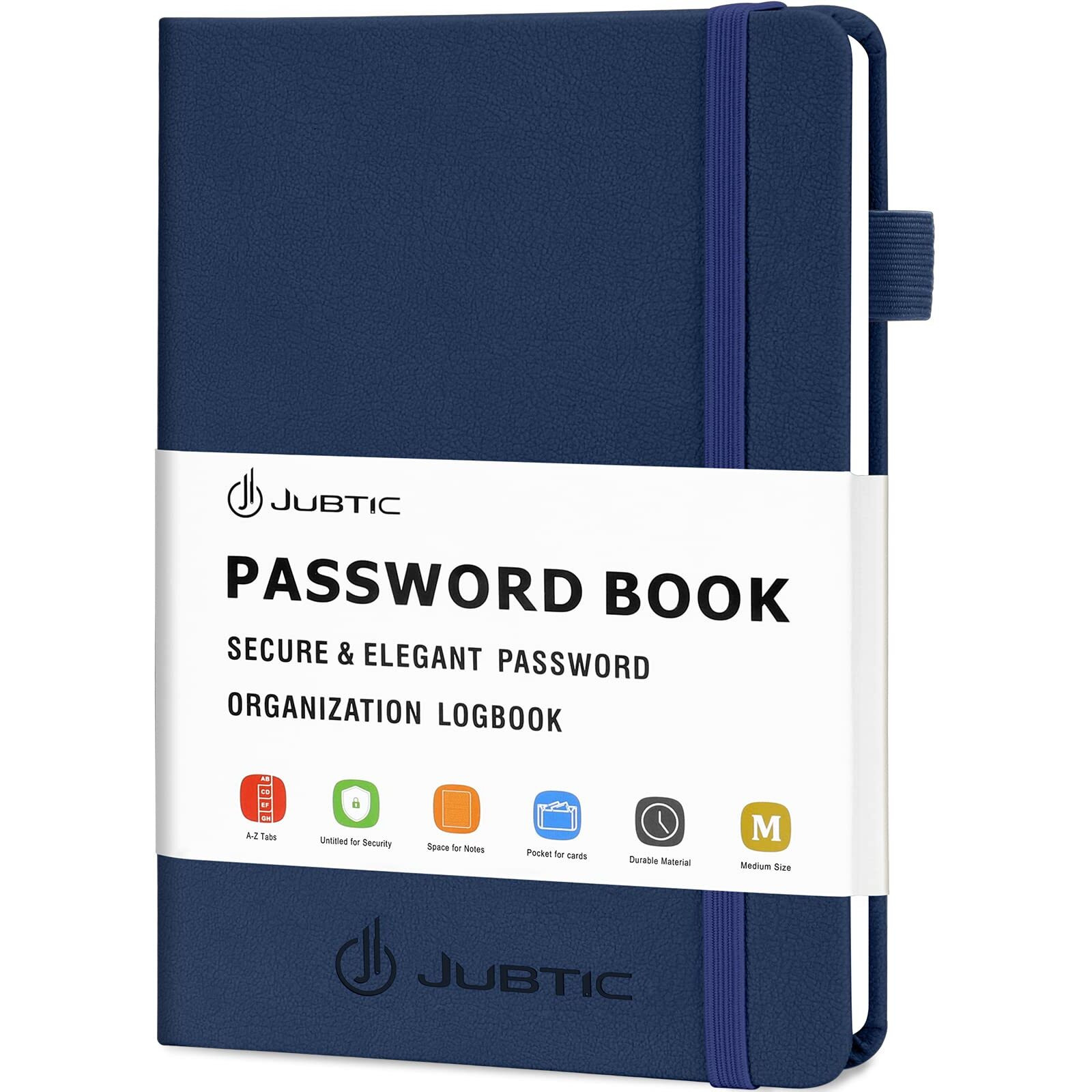 Jubtic Password Keeper Book With Alphabetical Tabs. Medium Size Password Book For Seniors  Internet Website Address Log In Detail. Hardcover Password Notebook For Home Office  Navy Blue