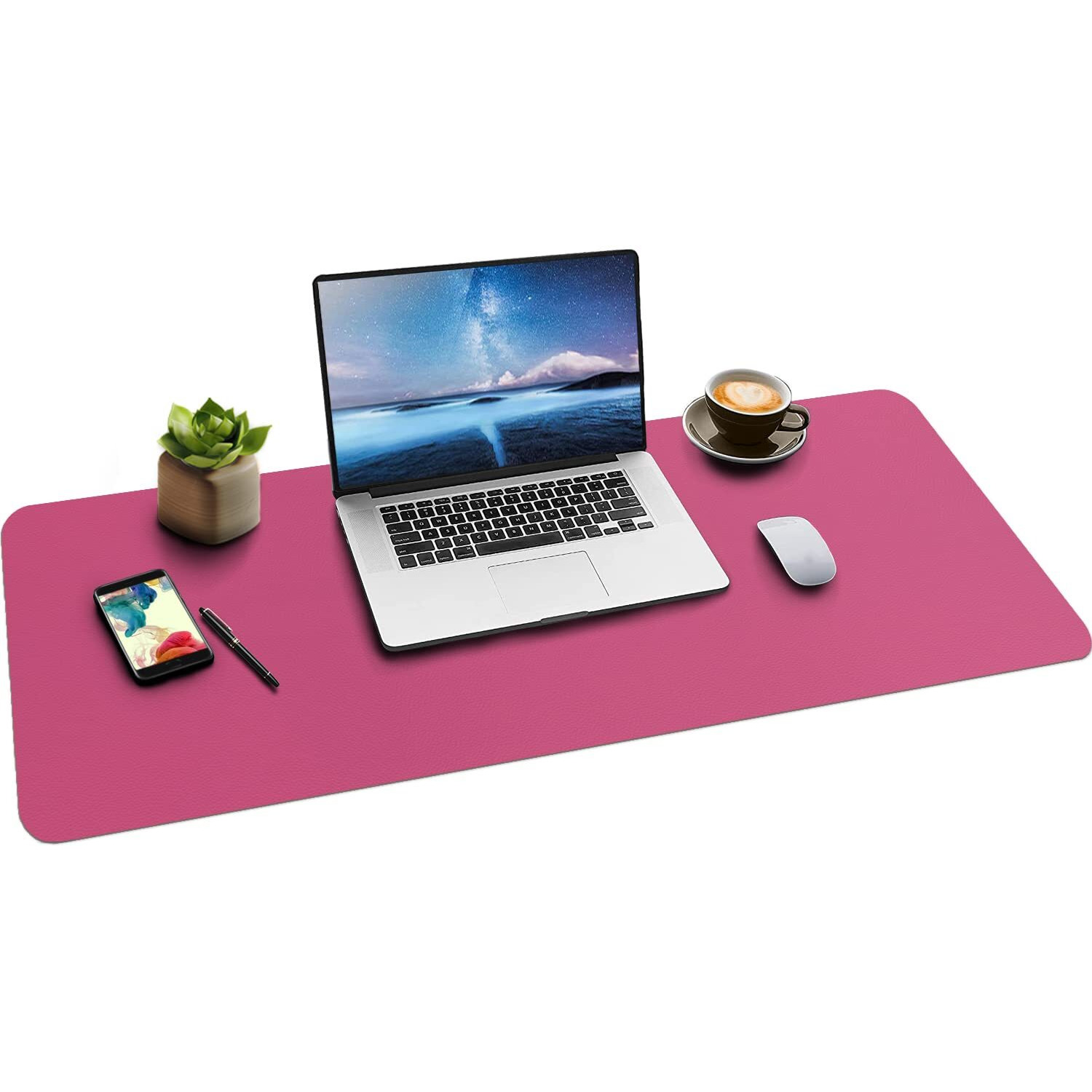 Boutilon Leather Mouse Pad Extended Desk Pad For Keyboard And Mouse Non-Slip Study Desk Writing Pad Desktop Protector For Home Office Accessories 35"&quotX 17""(L-Rose Pink)