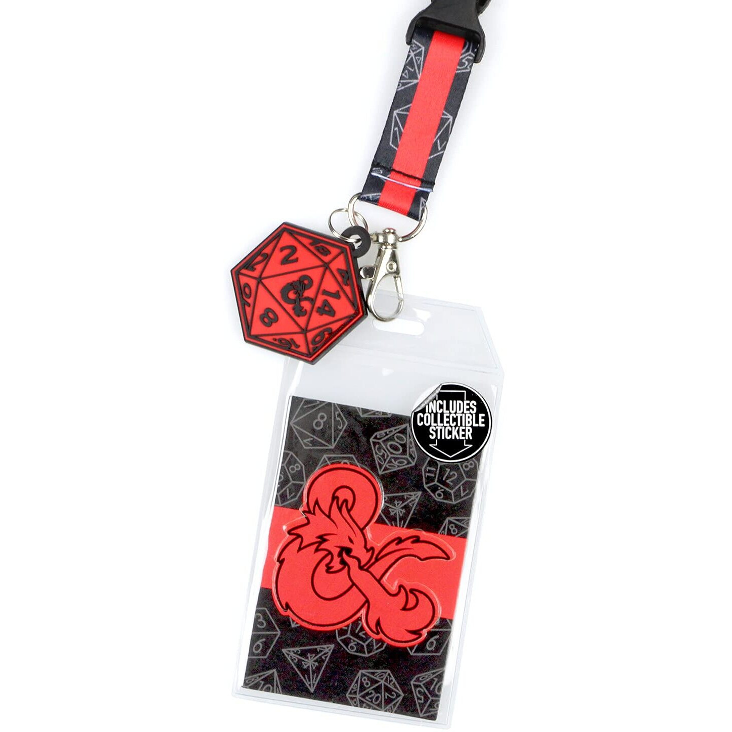 Dungeons And Dragons Logo Lanyard With D20 Dice Rubber Charm Id Badge Holder