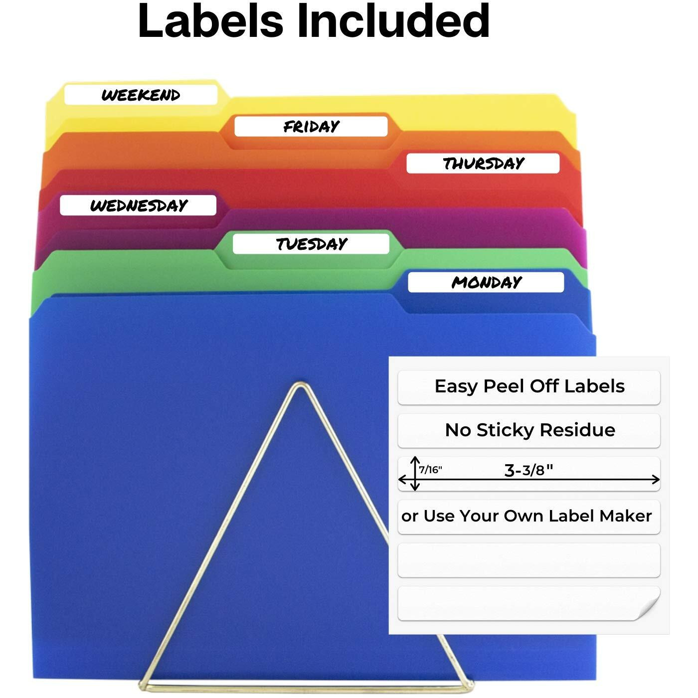 Dunwell Plastic Colored File Folders - (12 Pack)  Sturdy 1/3 Tab File Folders Letter Size  Assorted Colored Manila Folders 8.5 X 11  Poly File Folders For Documents  File Folders With Tabs  Labels
