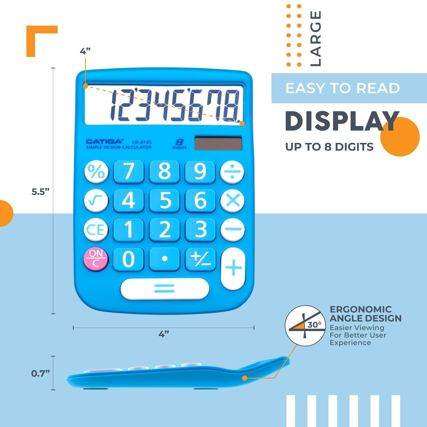 Catiga Desktop Calculator 8 Digit With Solar Power And Lcd Display  Big Buttons  For Home  Office  School  Class And Business  4 Function Small Basic Calculators For Desk  Cd-8185