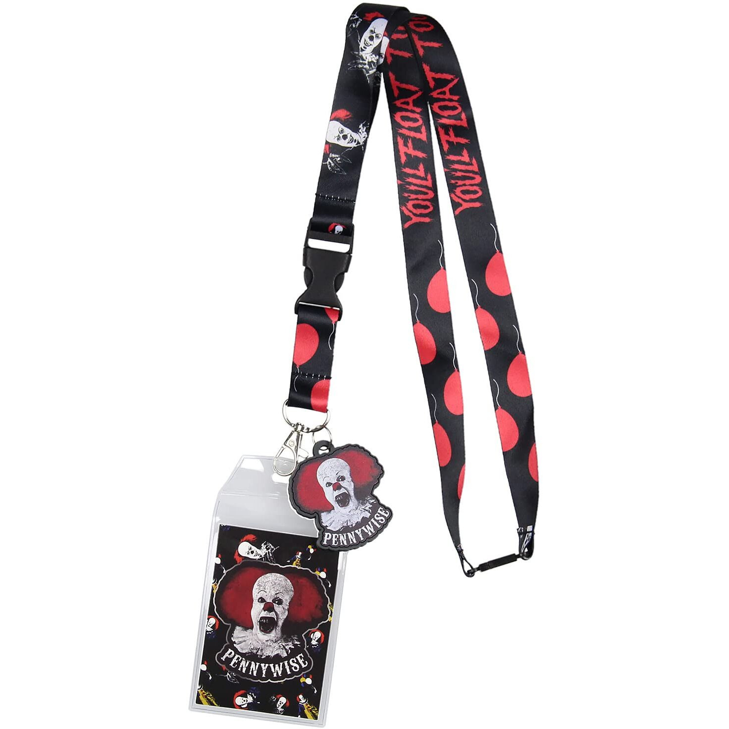 It The Movie Pennywise Id Lanyard Badge Holder W/And 2"" Rubber Charm Pendant