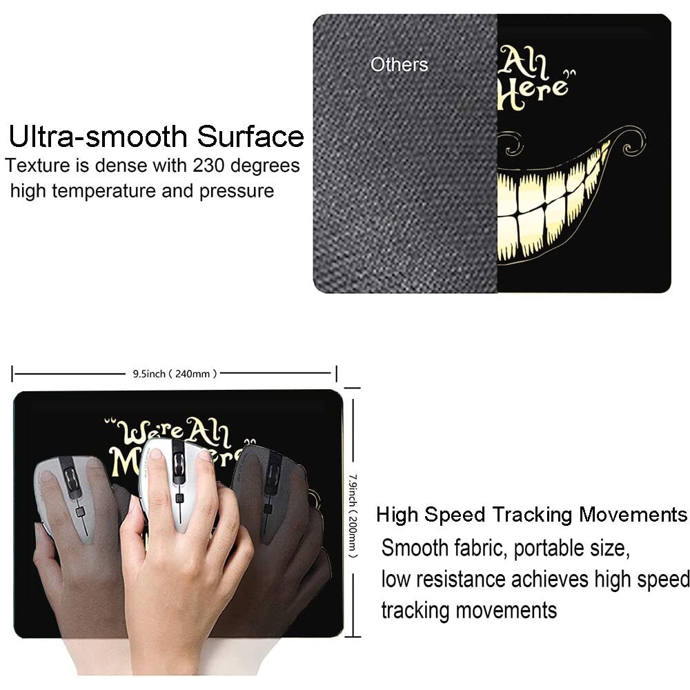 Imayondia Mouse Pad  We'Re All Mad Here Design Funny Mouse Pad  Mouse Mat Square Waterproof Mouse Pad Non-Slip Rubber Base Mousepads For Computer Laptop