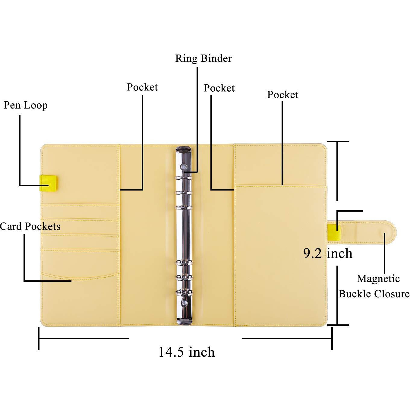 Antner A5 Pu Leather Binder 6 Ring Notebook Photocard Budget Binder Cover For A5 Refill Paper  Refillable Loose Leaf Personal Planner Organizer Binder With Magnetic Buckle  Yellow