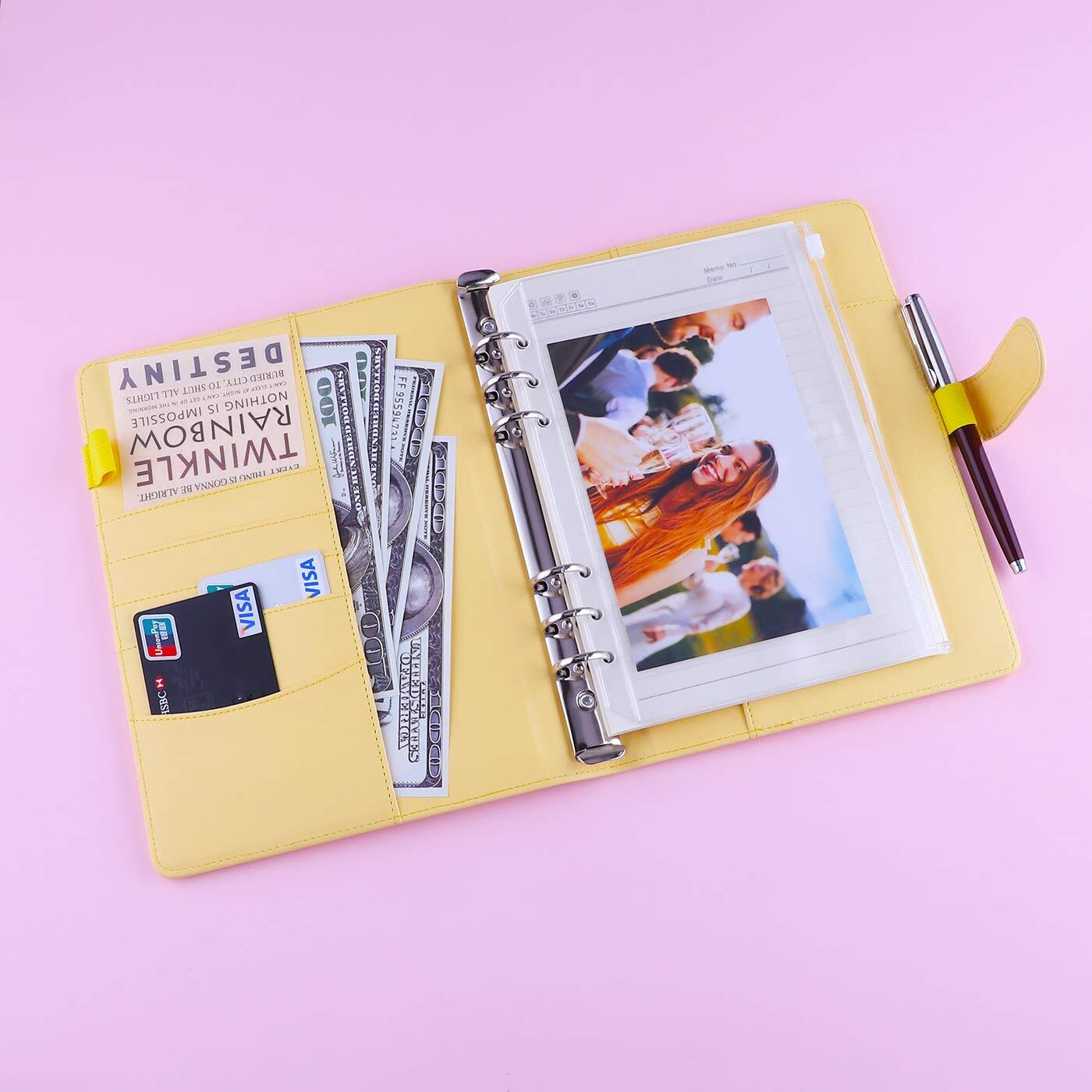 Antner A5 Pu Leather Binder 6 Ring Notebook Photocard Budget Binder Cover For A5 Refill Paper  Refillable Loose Leaf Personal Planner Organizer Binder With Magnetic Buckle  Yellow