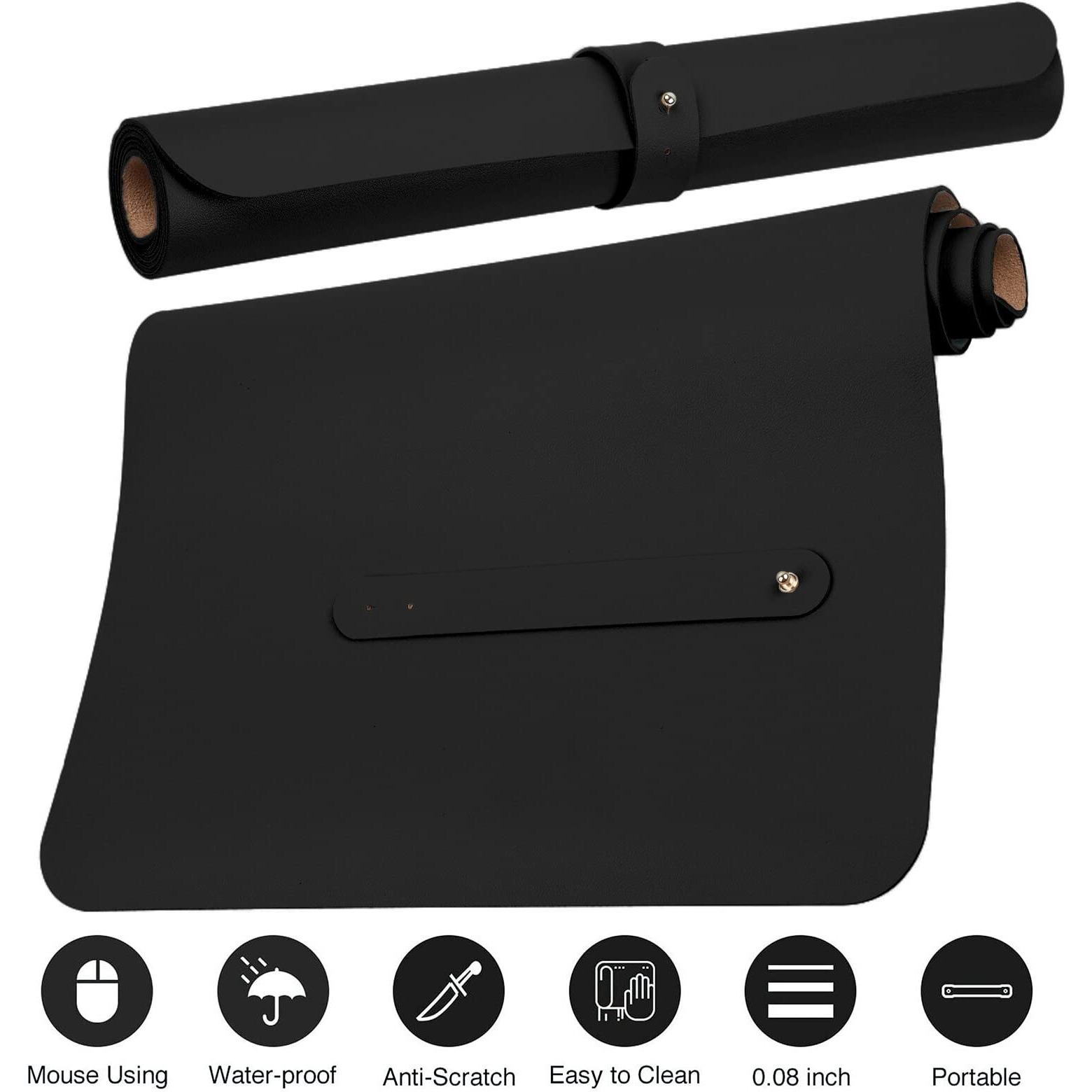 Boutilon Leather Mouse Pad Extended Desk Pad For Keyboard And Mouse Non-Slip Study Desk Writing Pad Desktop Protector For Home Office Accessories 35"&quotX 17""(L-Black)