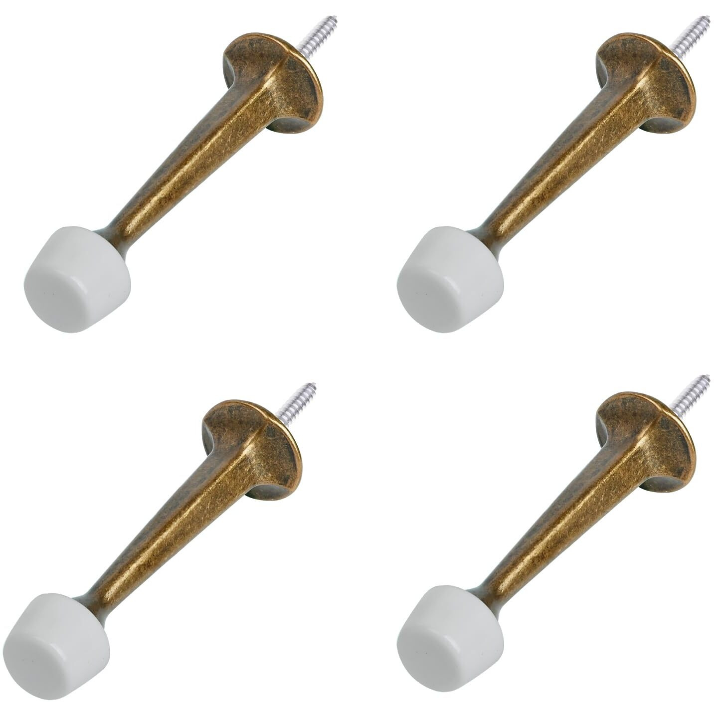 Homotek 4 Pack Heavy Duty Solid Rigid Door Stop With Soft Rubber Tip  Zinc Die Cast Door Stopper Protect Wall & Door Brass Bronze
