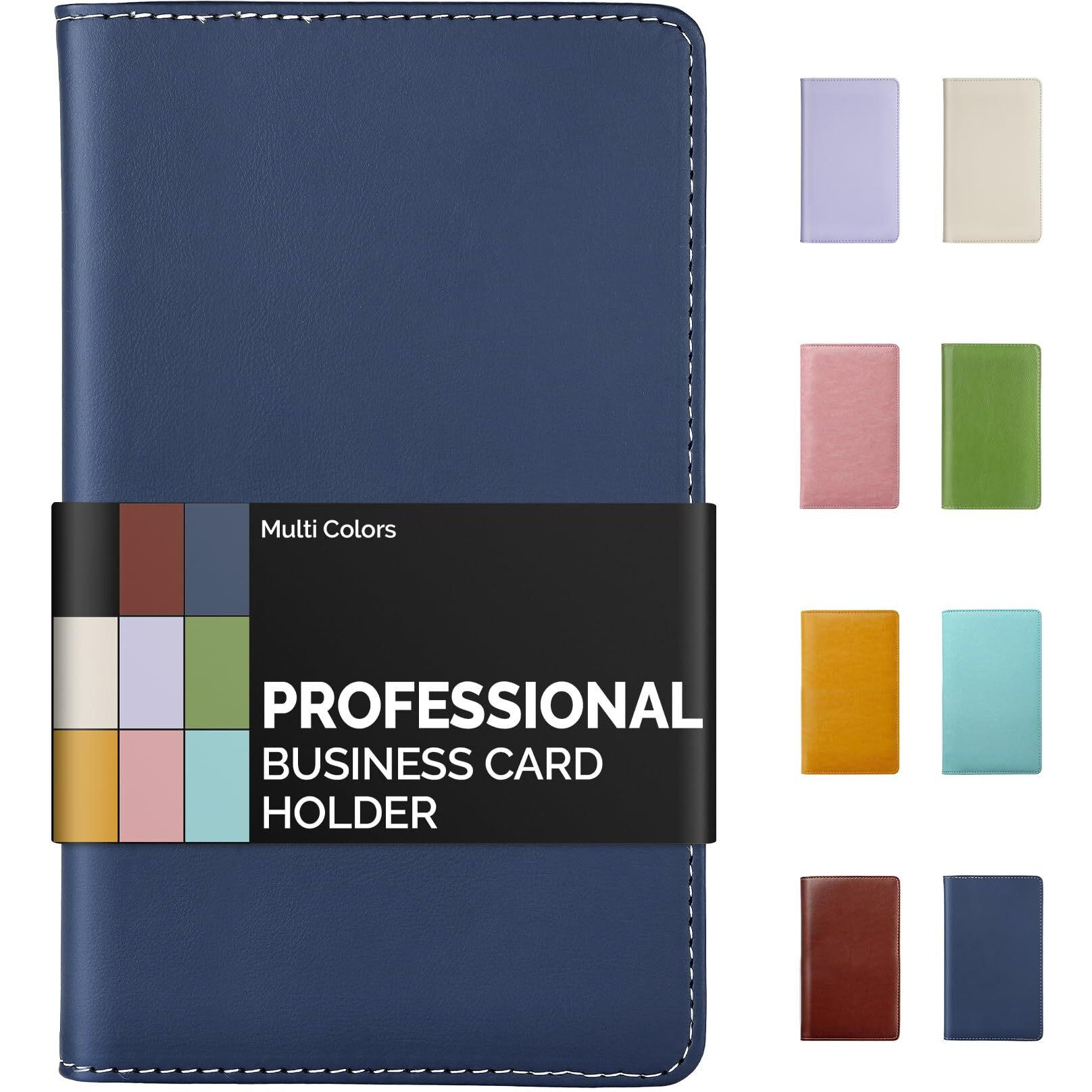Sooez Leather Professional Business Card Book Holder Organizer  240 Card Capacity Pu Name Card Credit Cards Booklet (Blue)