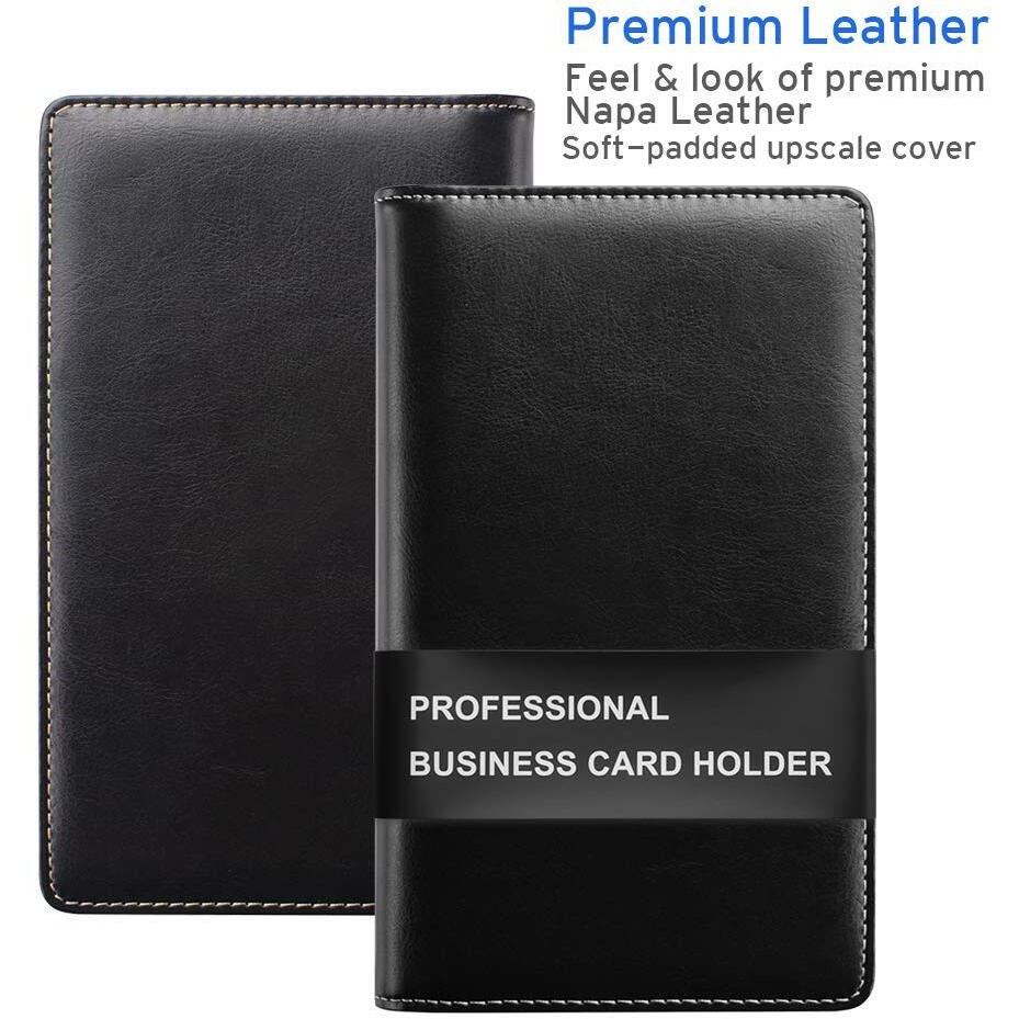 Sooez Leather Professional Business Card Book Holder Organizer  240 Card Capacity Pu Name Card Credit Cards Booklet (Blue)