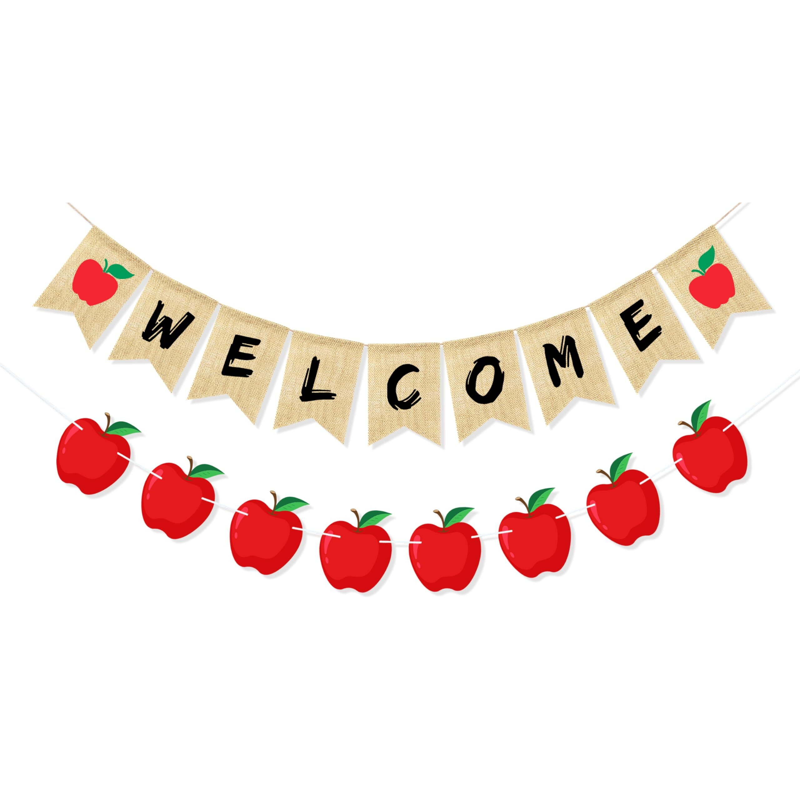 Vilifever Welcome Banner With Apple Sign  Welcome Back To School Decorations First Day Of School Bunting  Classroom Bulletin Board Hanging Decoration Party Supplies