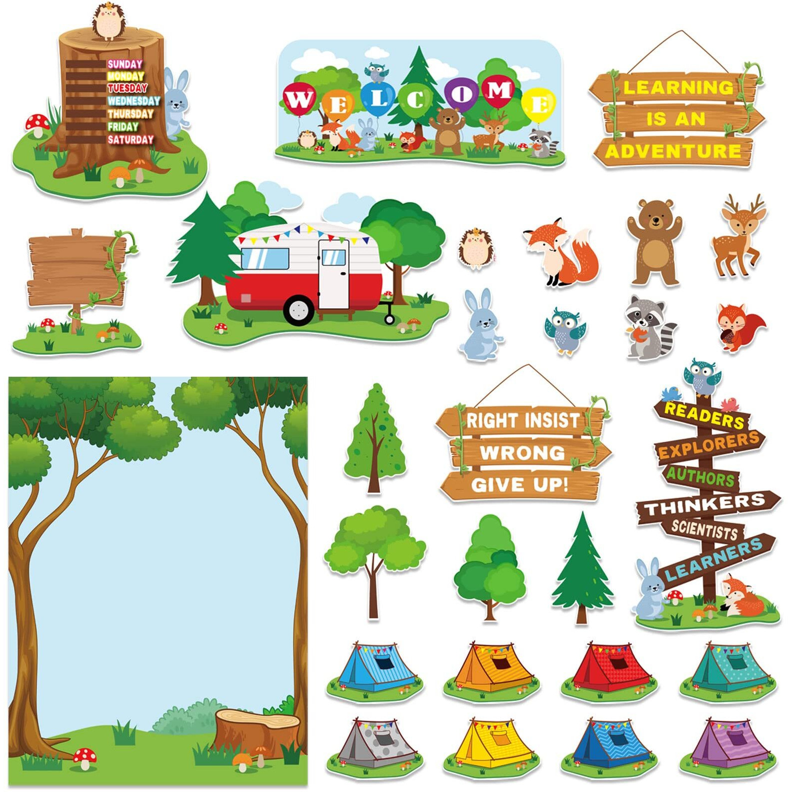 68 Pcs Woodland Bulletin Board Set Camping Bulletin Board Decorations Jungle Animal Tents Cutouts Camping Forest Theme Classroom Bulletin Board Welcome Sign For Back To School Home Teacher Supplies