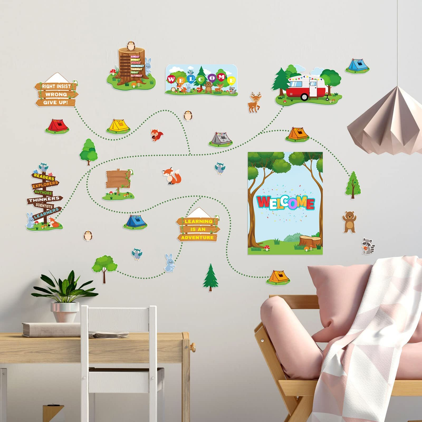 68 Pcs Woodland Bulletin Board Set Camping Bulletin Board Decorations Jungle Animal Tents Cutouts Camping Forest Theme Classroom Bulletin Board Welcome Sign For Back To School Home Teacher Supplies