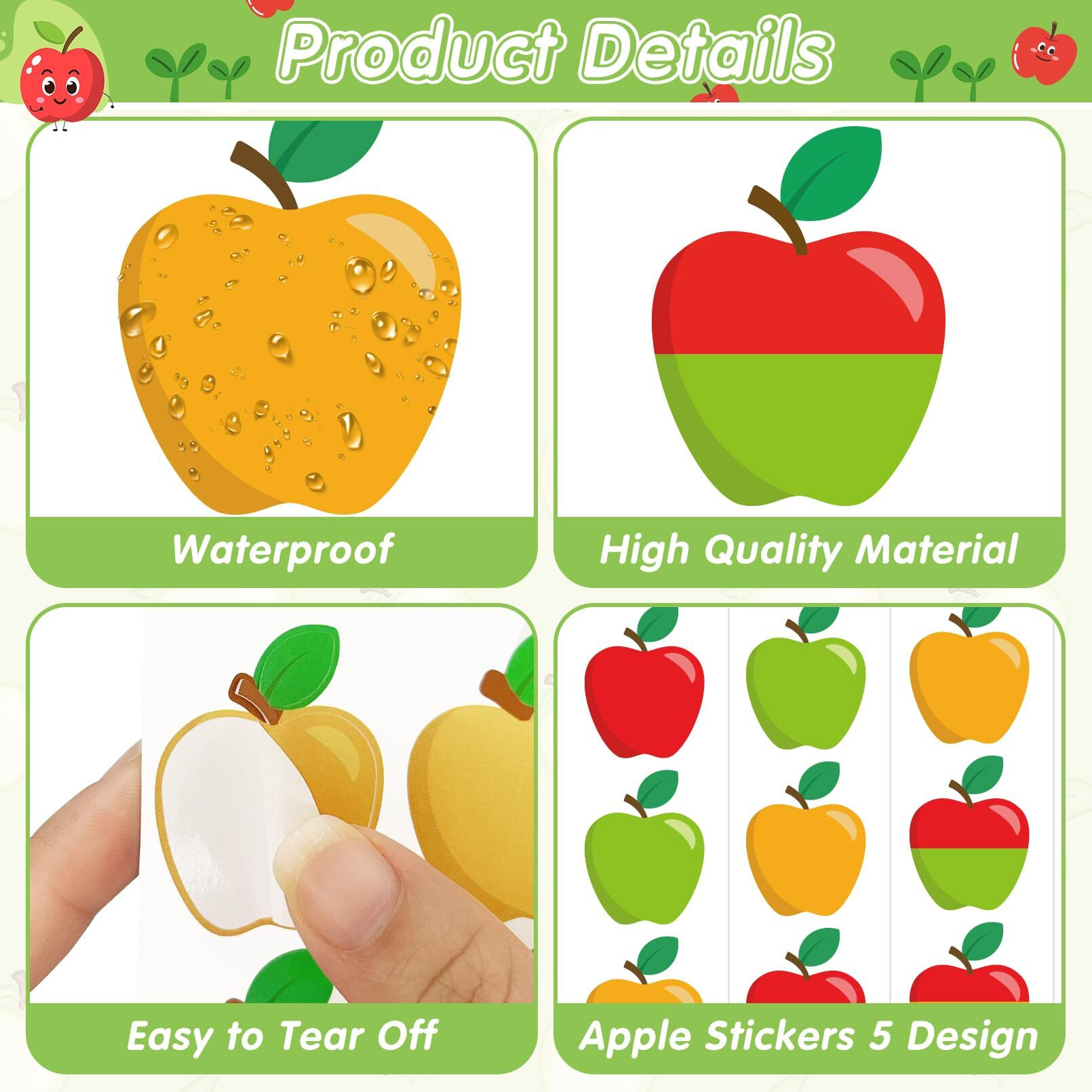 300Pcs Apple Stickers For Kids Crafts  Colorful Apple Shape Stickers  Back To School Stickers  Cute Fruit Stickers For Teachers Reward Fall Autumn Classroom Decor First Day Of School Party Supplies