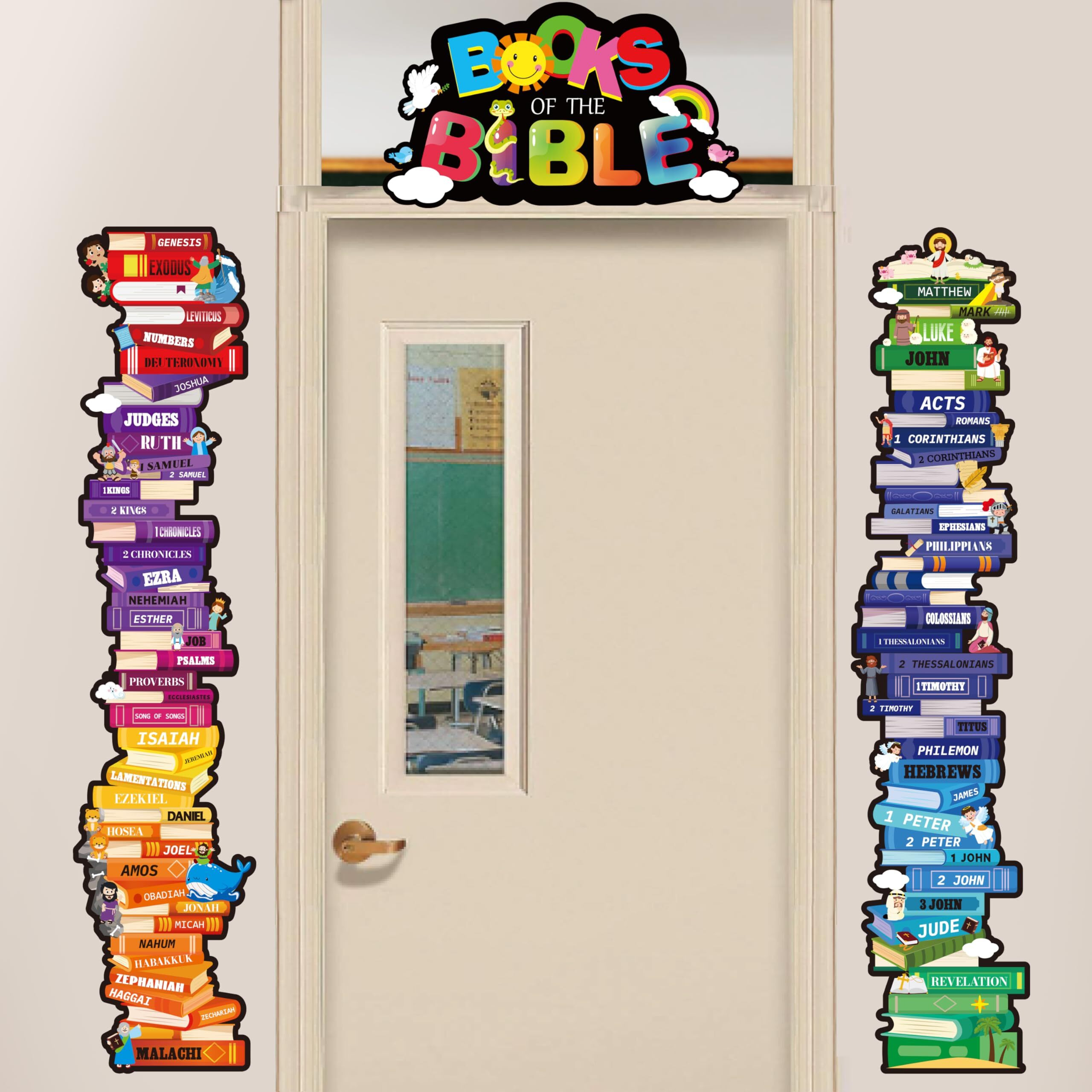 Yopyame Books Of The Bible Posters - 16Pcs Bible Door Border Books Of The Bible Door Cover For Scripture Home Church Decor Bible Religious Christian Educational Posters For Classroom Sunday School