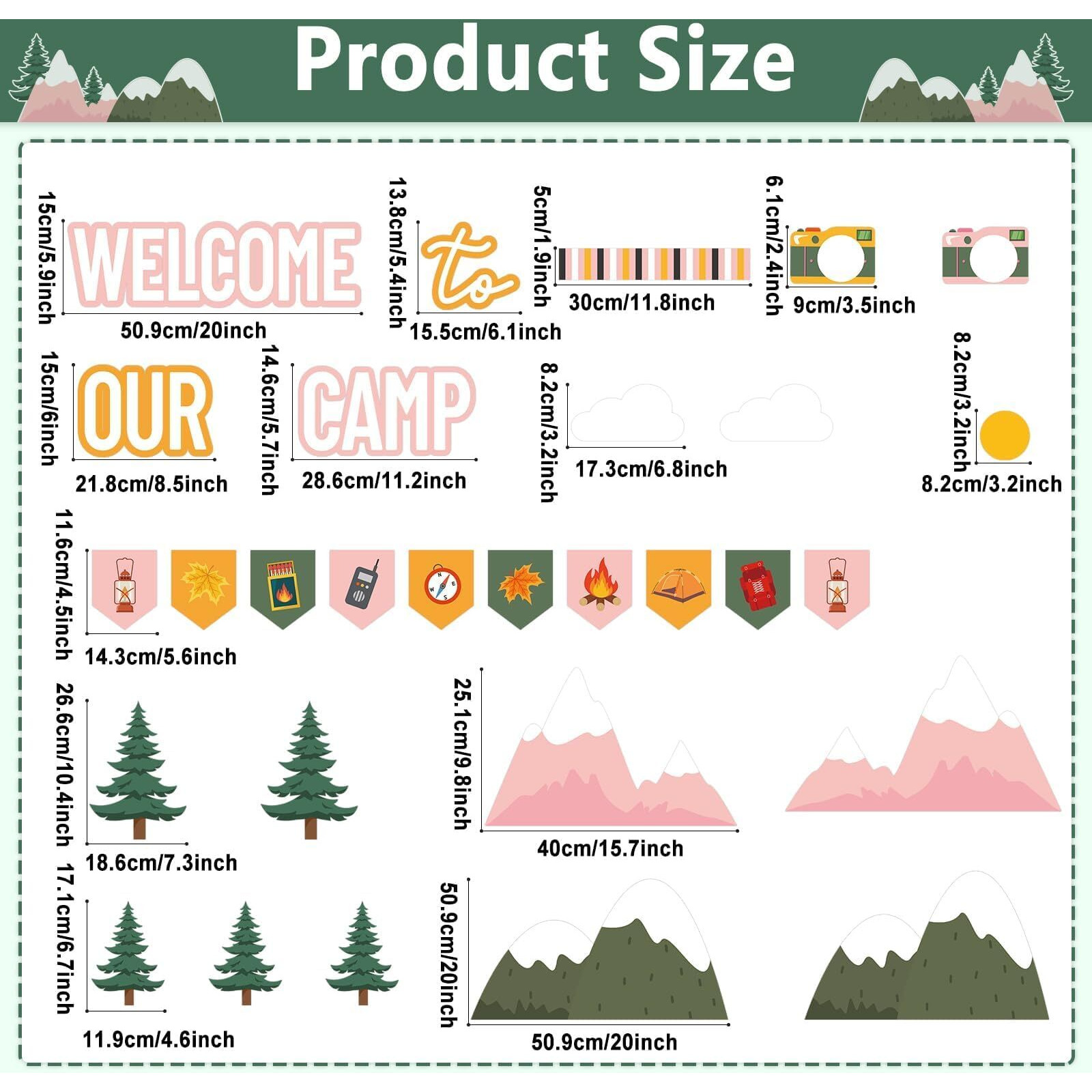 Camping Bulletin Board Set Welcome To Our Camp Summer Classroom Decorations Border Adventure Diy Photo Craft Camper Cutouts For Students School Kindergarten Classroom Office Wall Decor Party Supplies