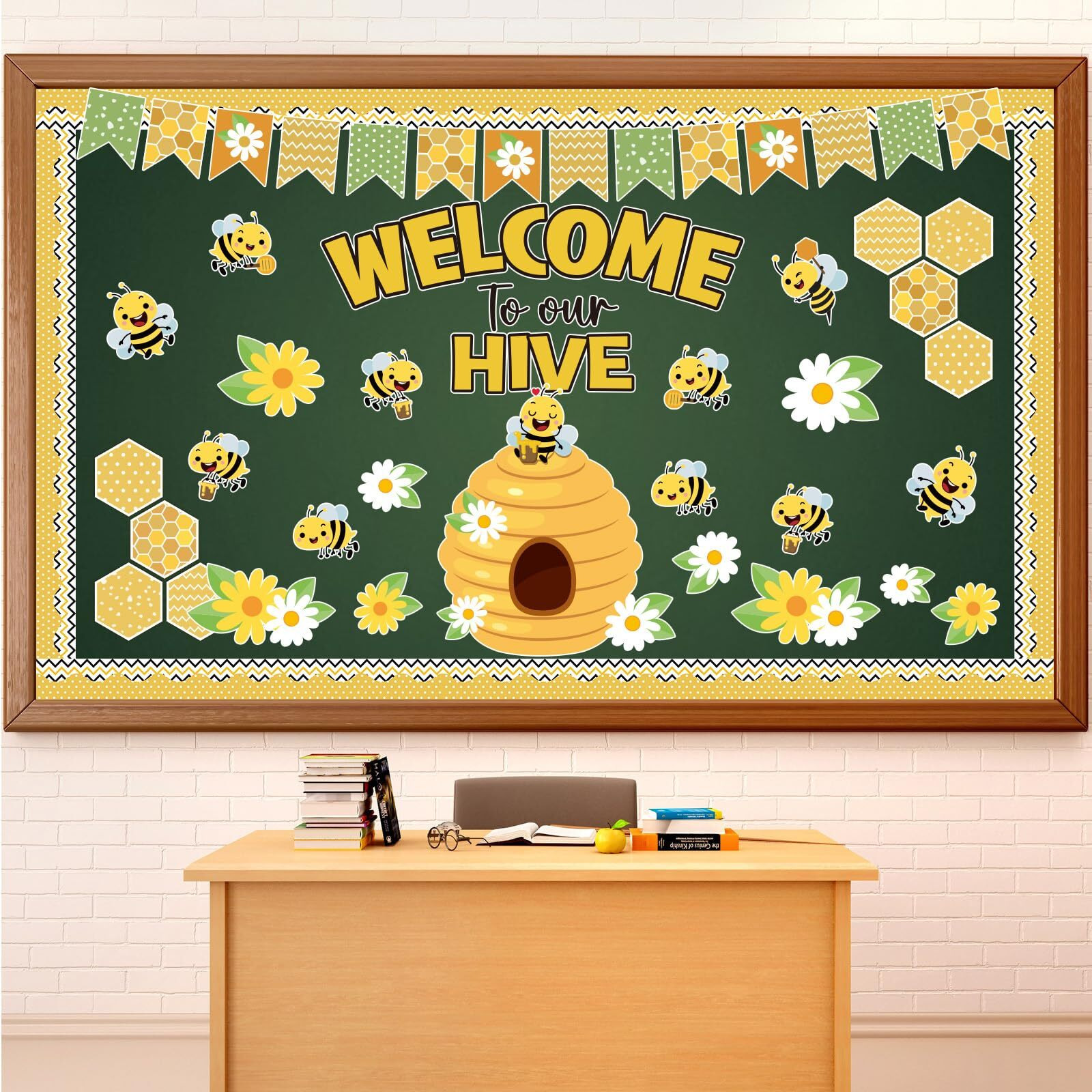 Justforjoyful 77Pcs Bee Bulletin Board Decorations Summer Bee Hive Cutout Classroom Bulletin Board Border Set Decoration Bee Sunflower Cut Outs For Wall Decor Chalkboard Back To School Supplies