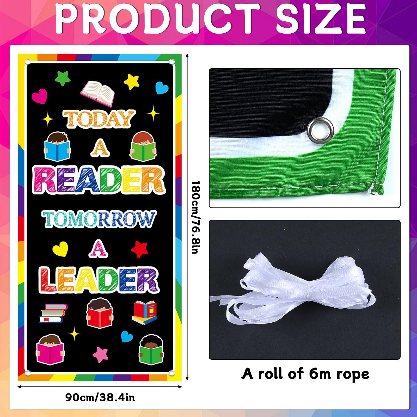 Wiooffen Classroom Colorful Welcome Door Cover Banner Wall Door Decor Back To School Classroom Decoration Front Door Porch Sign For Kindergarten Preschool Elementary(Today A Reader  Tomorrow A Leader)