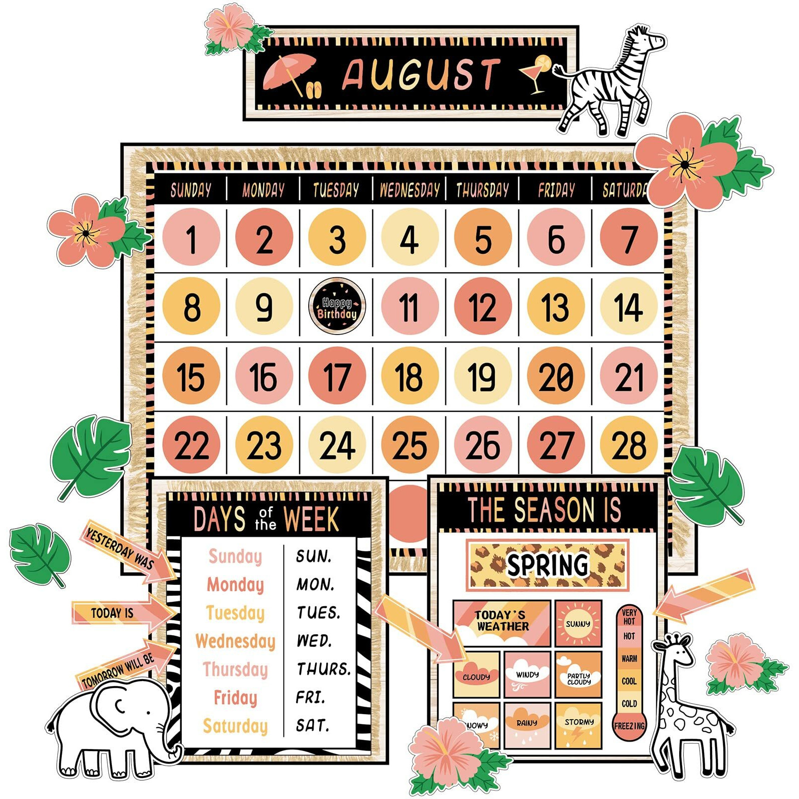 Safari Jungle Animal Calendar Bulletin Board Set Simply Ctp Bulletin Board Calendar Seasons Weather Chart Animal Classroom Decoration With Season  Weather And Days Of The Week Chart Back To School