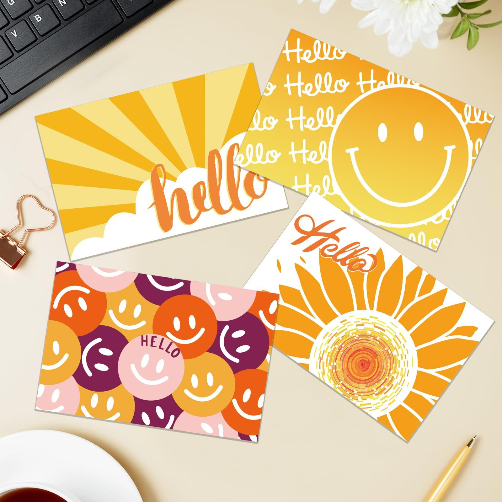 Gradesin 60 Hello Postcards For Mailing Bulk Blank Greeting Cards 4 X 6 Inch Sunny Sunflower Colorful Smiley Face Post Cards For Kids Adults Teachers Students Assorted Blank Note Cards 5 Hello Designs