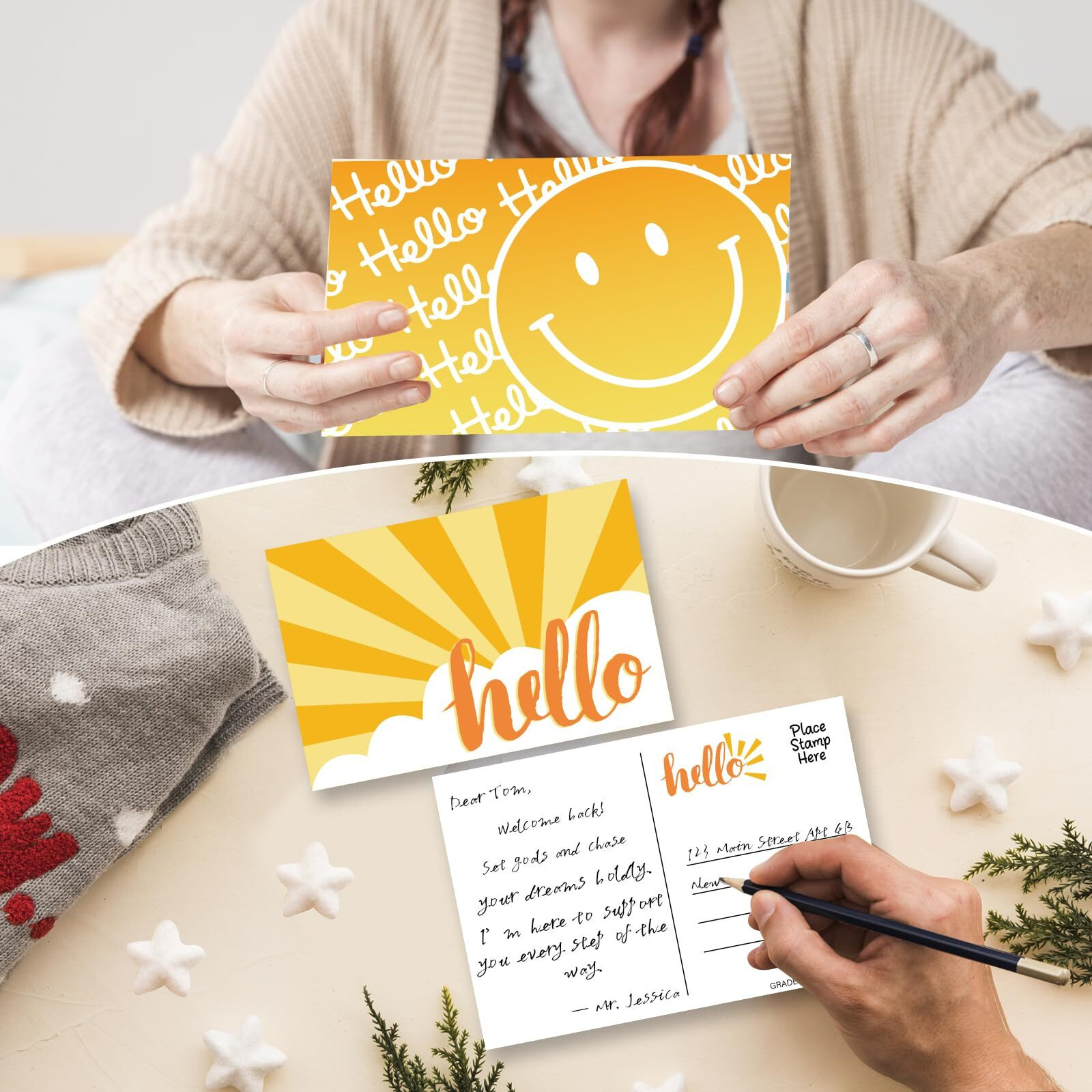 Gradesin 60 Hello Postcards For Mailing Bulk Blank Greeting Cards 4 X 6 Inch Sunny Sunflower Colorful Smiley Face Post Cards For Kids Adults Teachers Students Assorted Blank Note Cards 5 Hello Designs