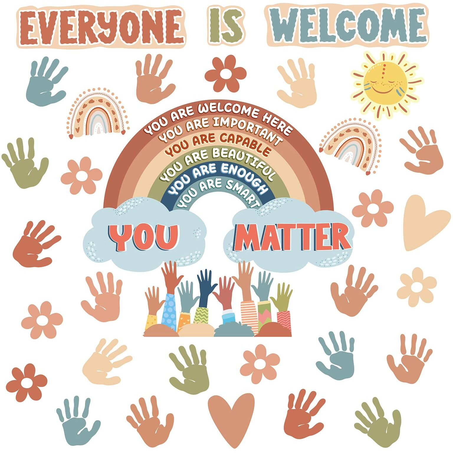 Vabamna Boho Bulletin Board Decorations For Classroom  35Pcs Everyone Is Welcome Classroom Positive Motivational Inspirational Affirmation Wall Decor Boho Rainbow Cutouts For Teacher School Supplies