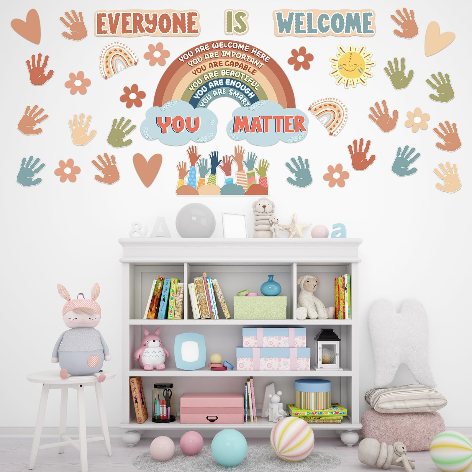Vabamna Boho Bulletin Board Decorations For Classroom  35Pcs Everyone Is Welcome Classroom Positive Motivational Inspirational Affirmation Wall Decor Boho Rainbow Cutouts For Teacher School Supplies